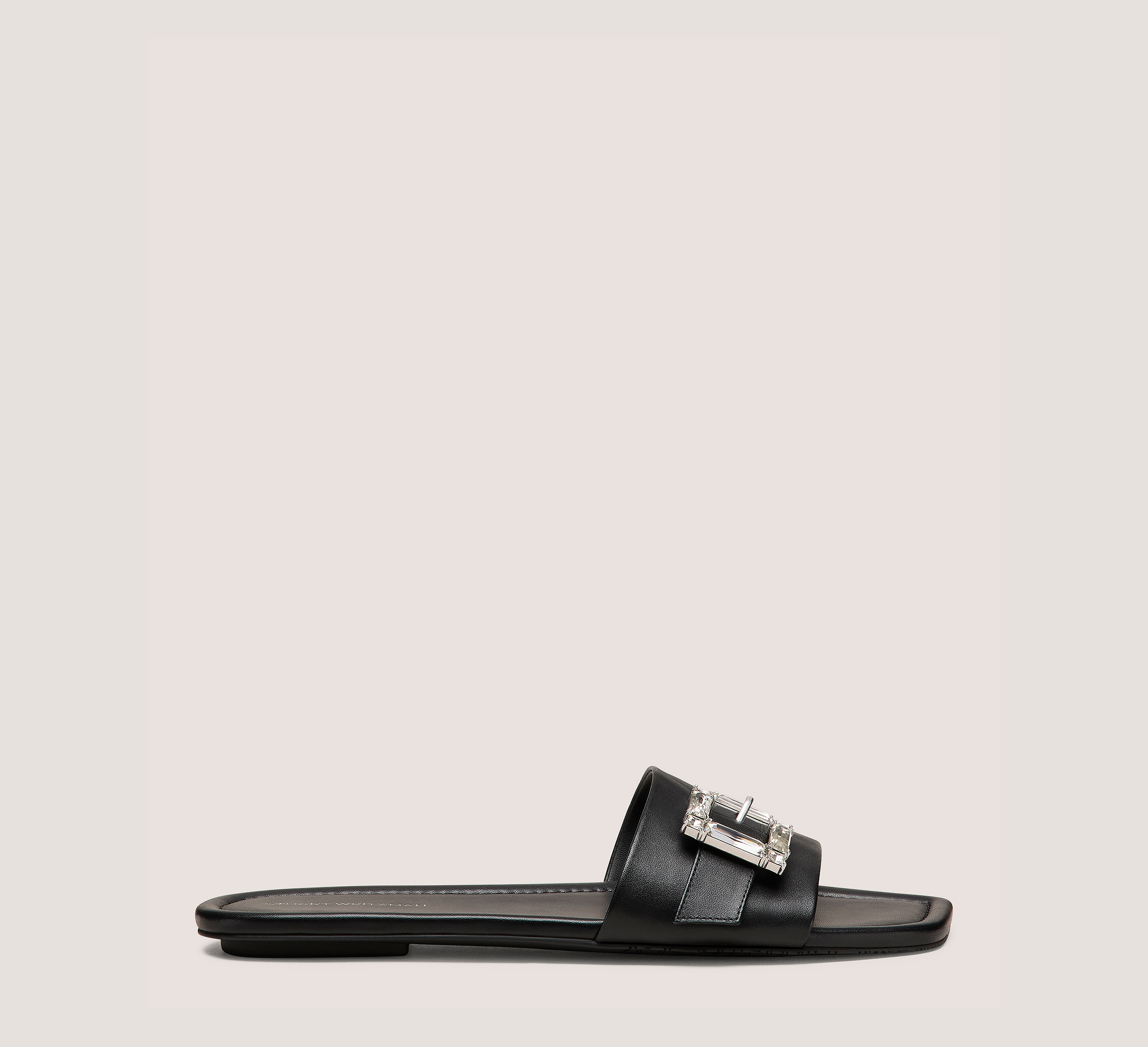 June Slide, Black Smooth Leather, Size: 7 Medium