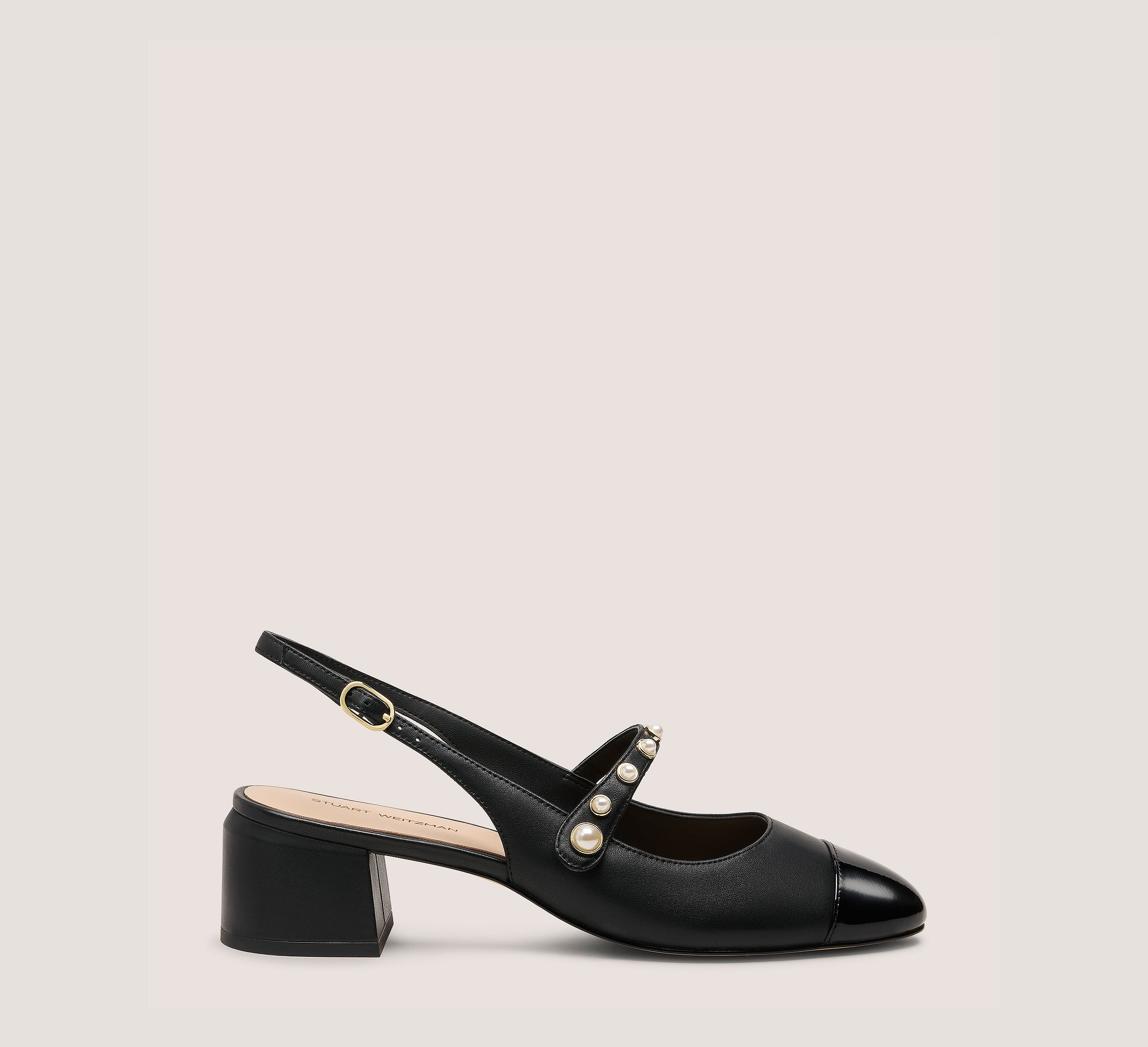 Ari Pearl Mary Jane Slingback 45, Black Nappa/Patent Leather, Size: 6.5 Medium