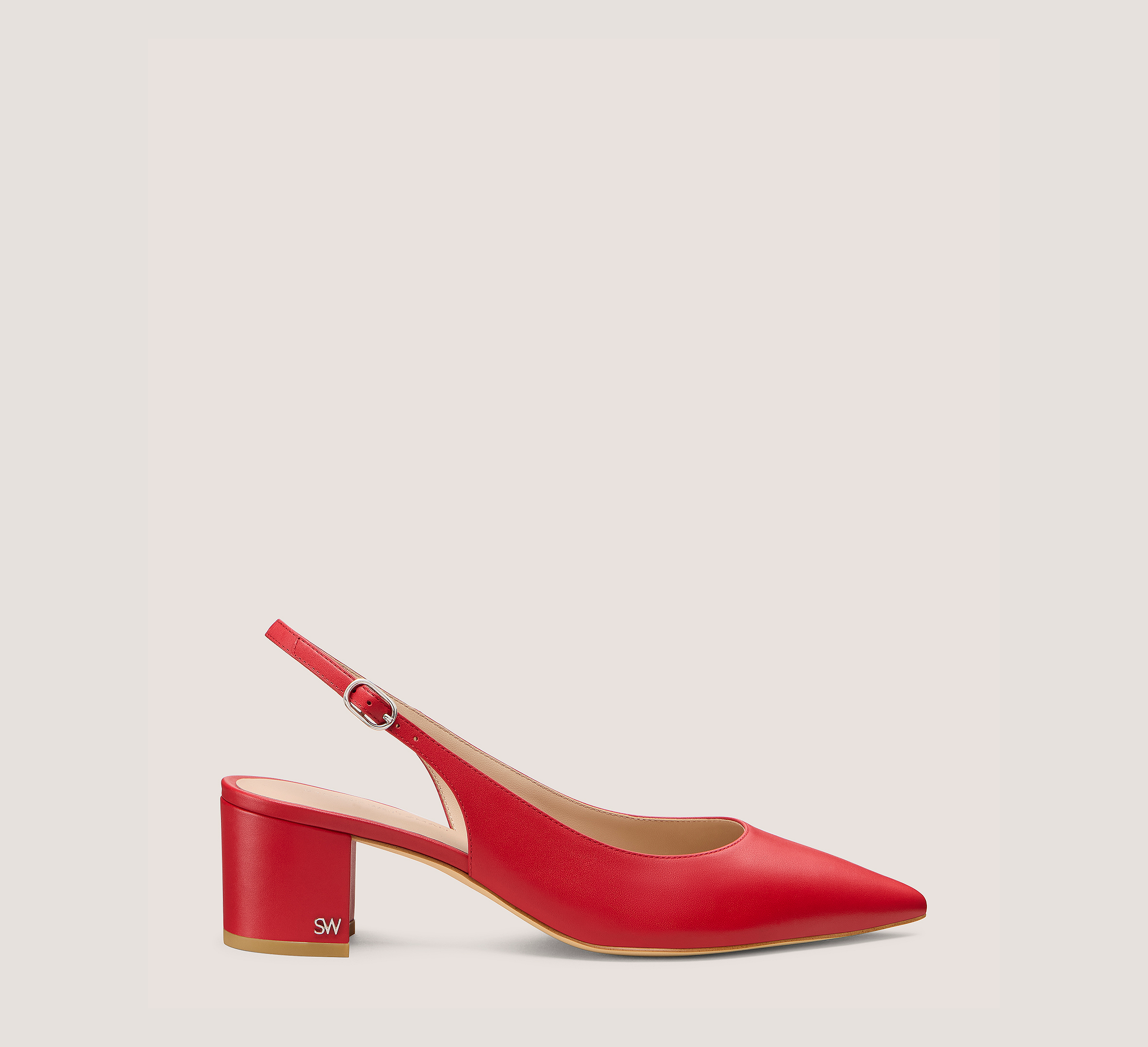 Dancer 45 Block Slingback, Red Smooth Leather, Size: 5.5 Medium