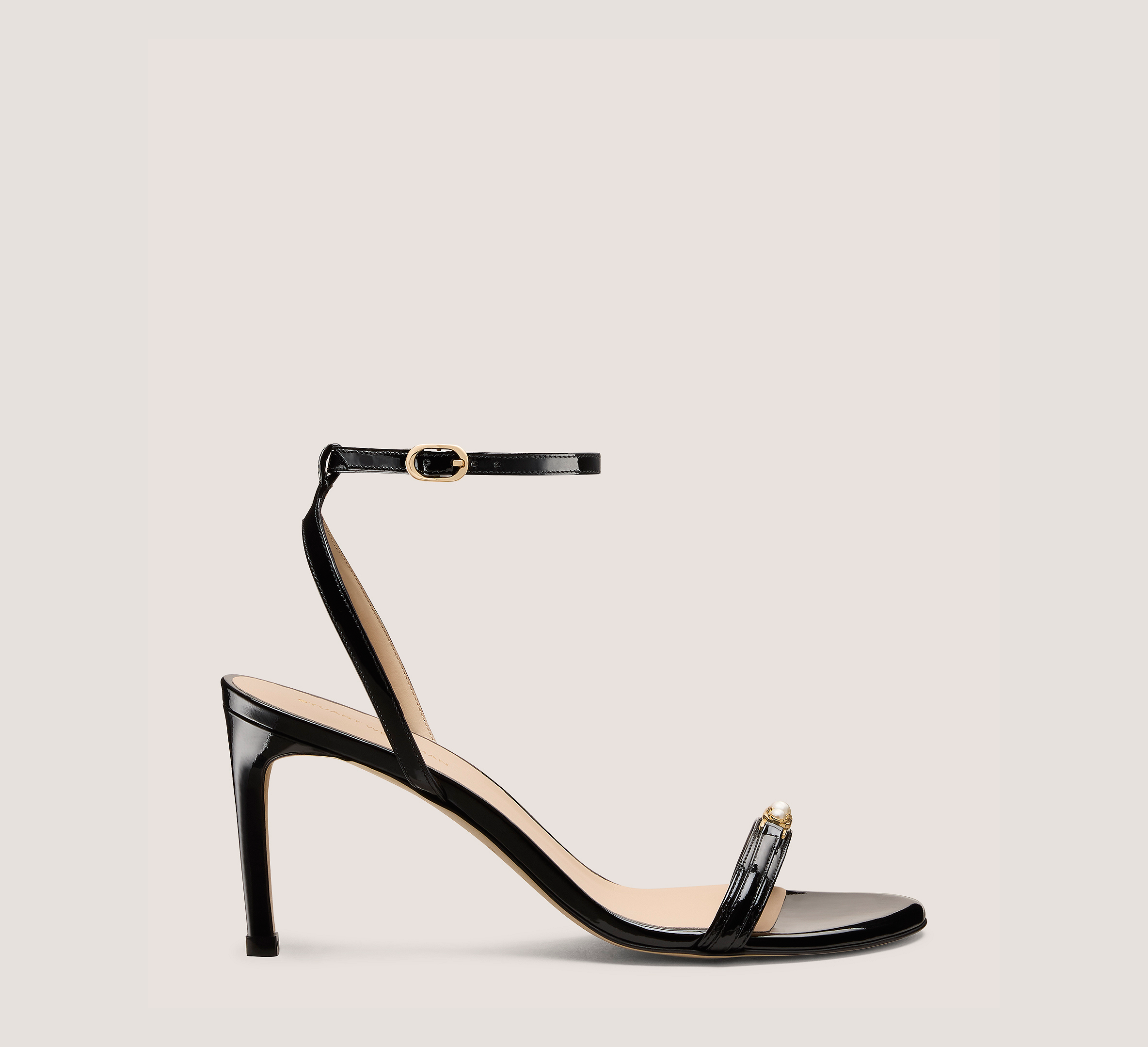 Emmaline Sandal 75, Black Patent Leather, Size: 6.5 Medium