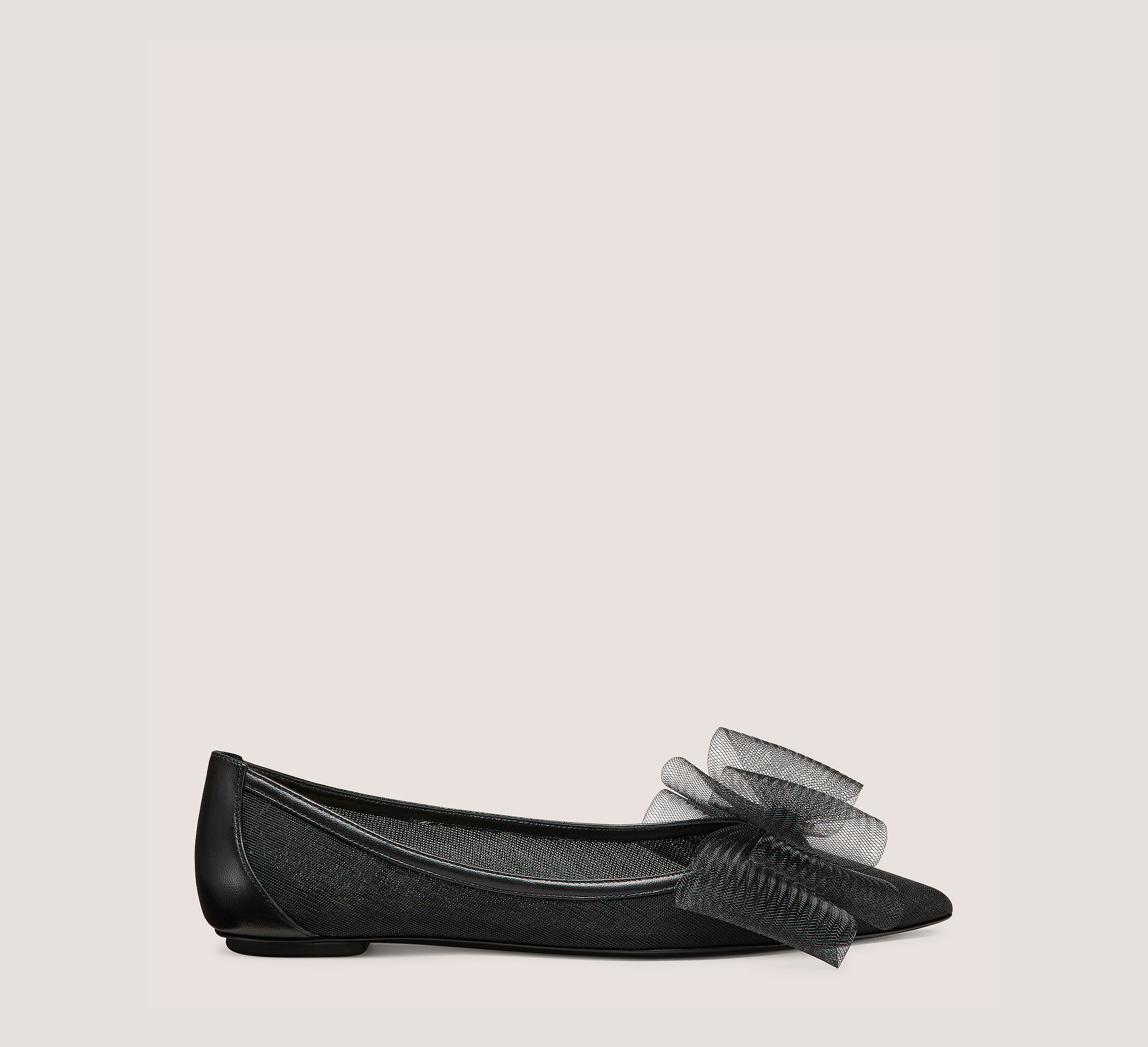 Blushing Bow Flat, Black Nappa Leather/Mesh, Size: 10.5 Medium