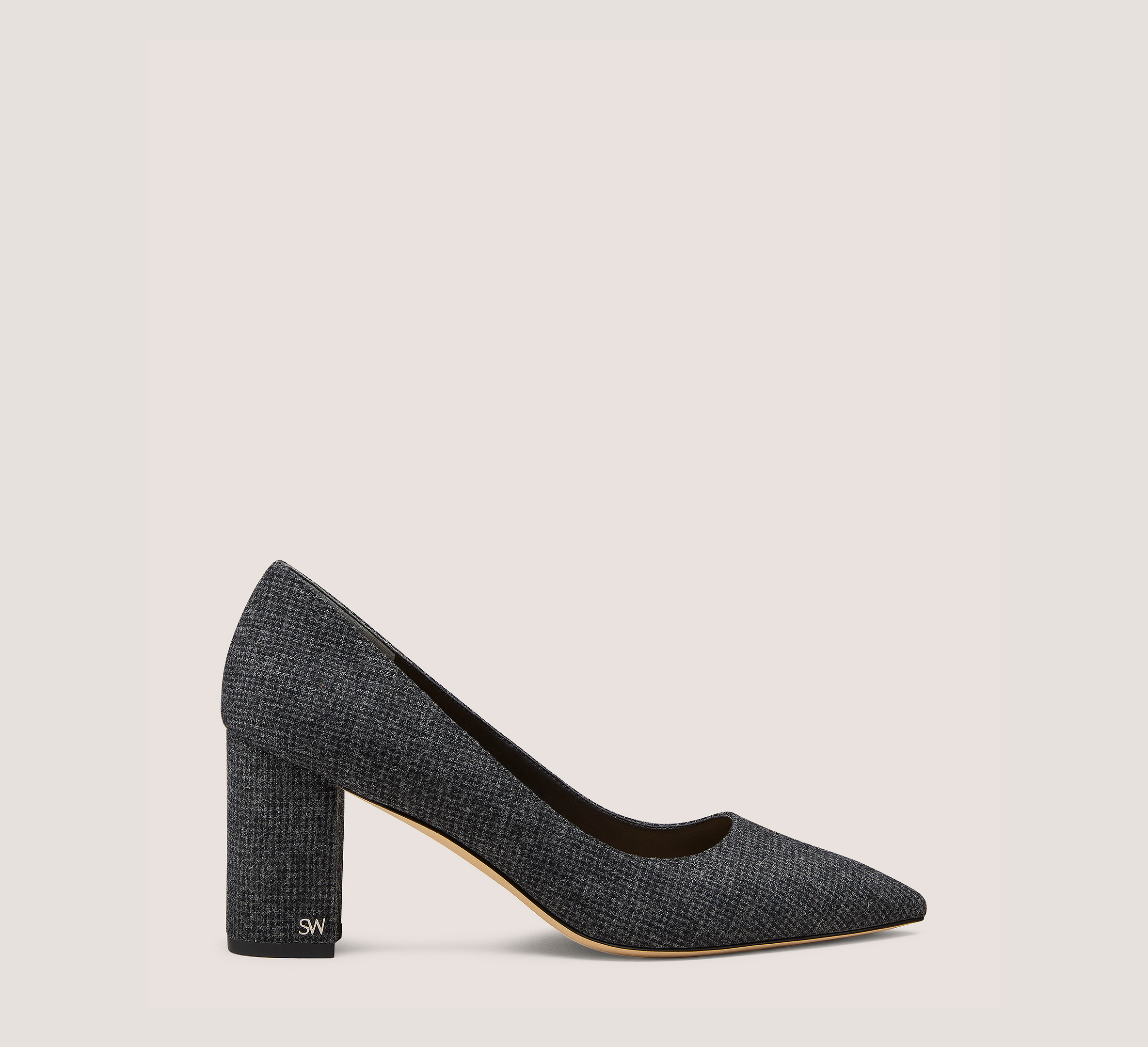 Jones Block Pump 75, Dark Gray Houndstooth Fabric, Size: 9.5 Medium