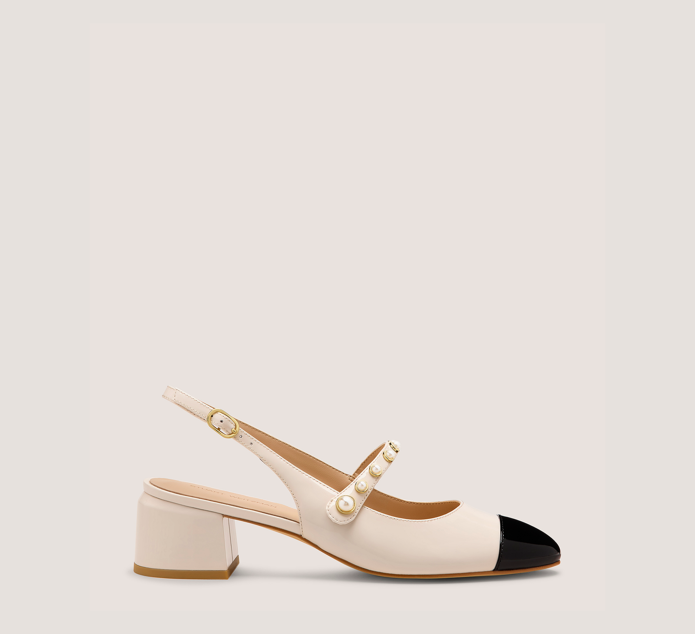 Ari Pearl Mary Jane Slingback 45, Chalk & Black Patent Leather, Size: 10 Medium