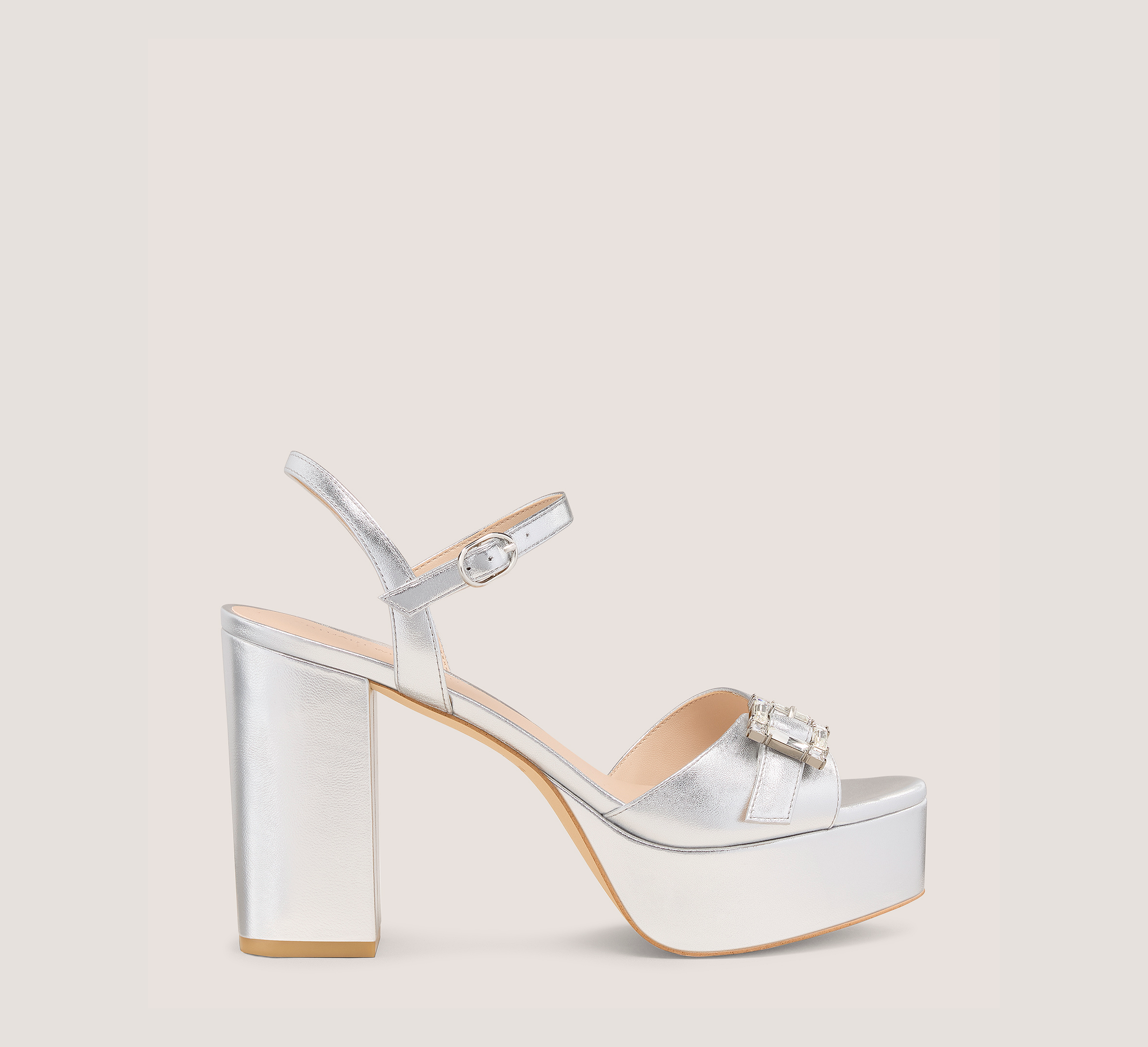 June Platform Sandal, Silver Metallic Leather, Size: 9 Medium
