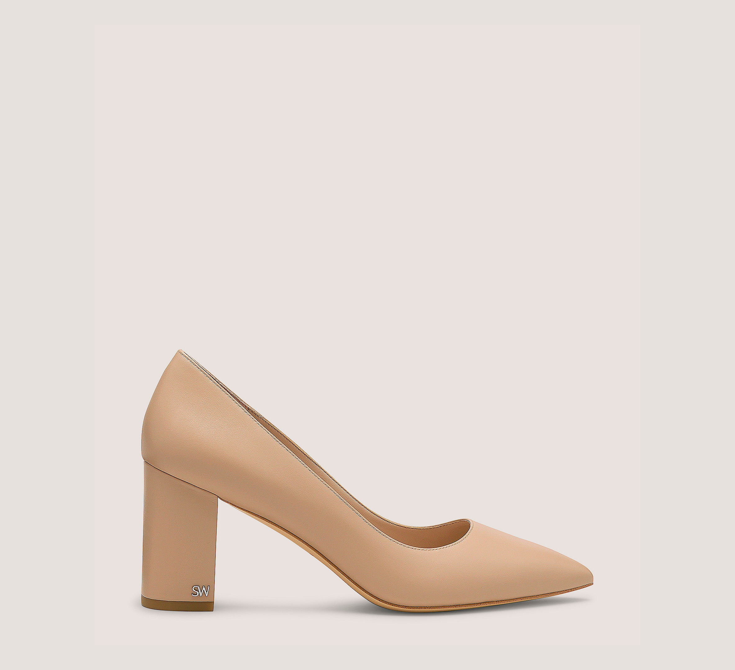 Jones Block Pump 75, Bambina Beige Smooth Leather, Size: 8.5 Medium