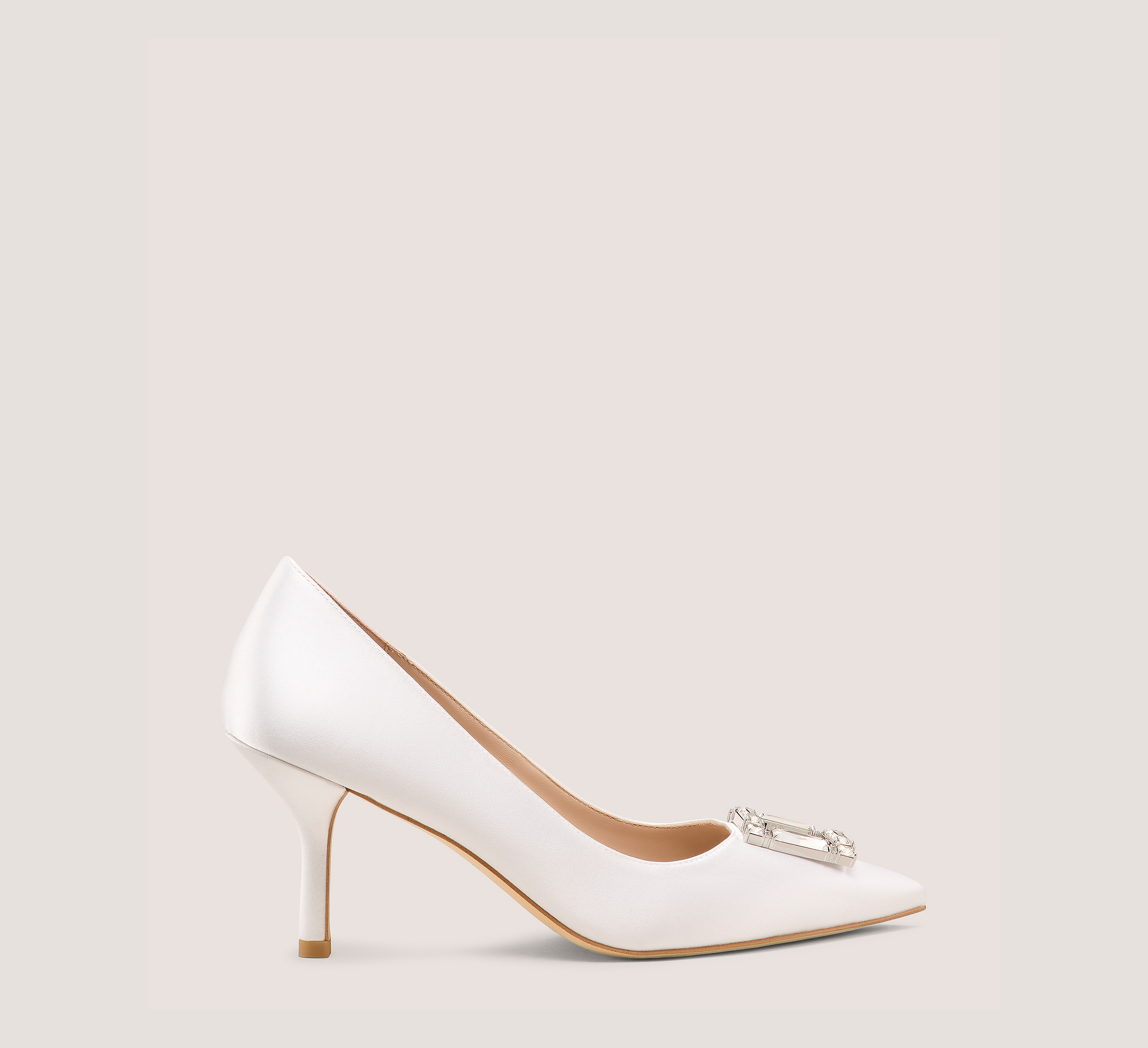 June Pump 75, White Satin, Size: 9.5 Medium