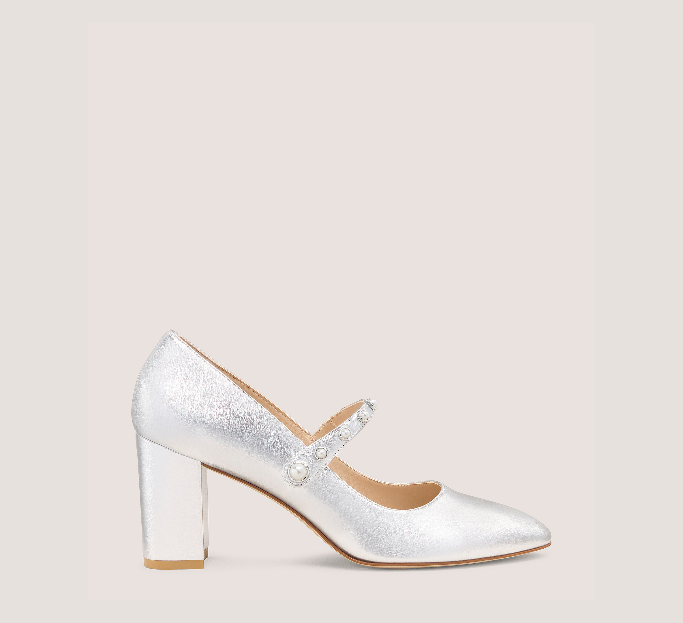 Ari Pearl Mary Jane 75, Silver Metallic Leather, Size: 10 Medium