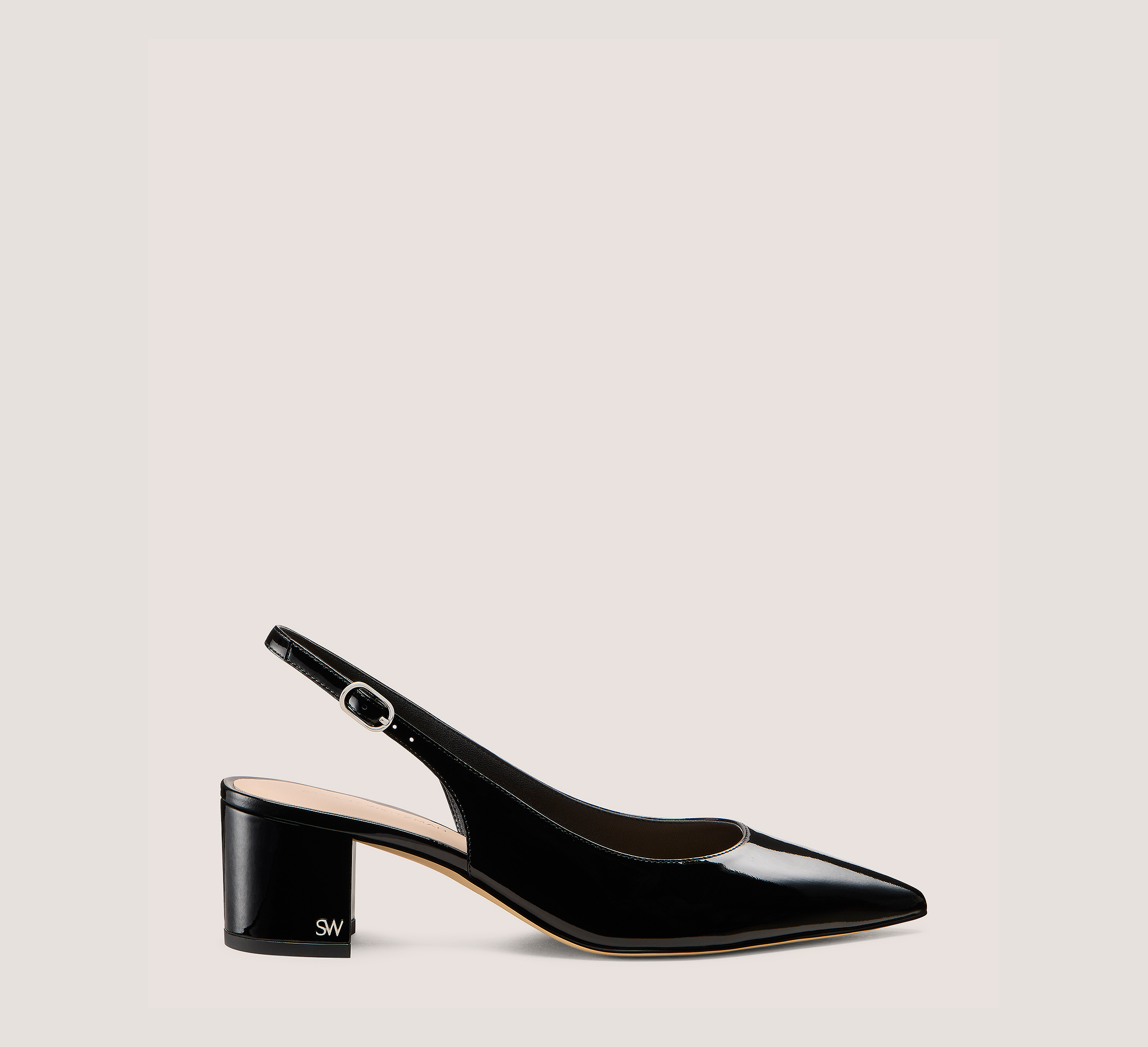 Dancer 45 Block Slingback, Black Patent Leather, Size: 6 Medium