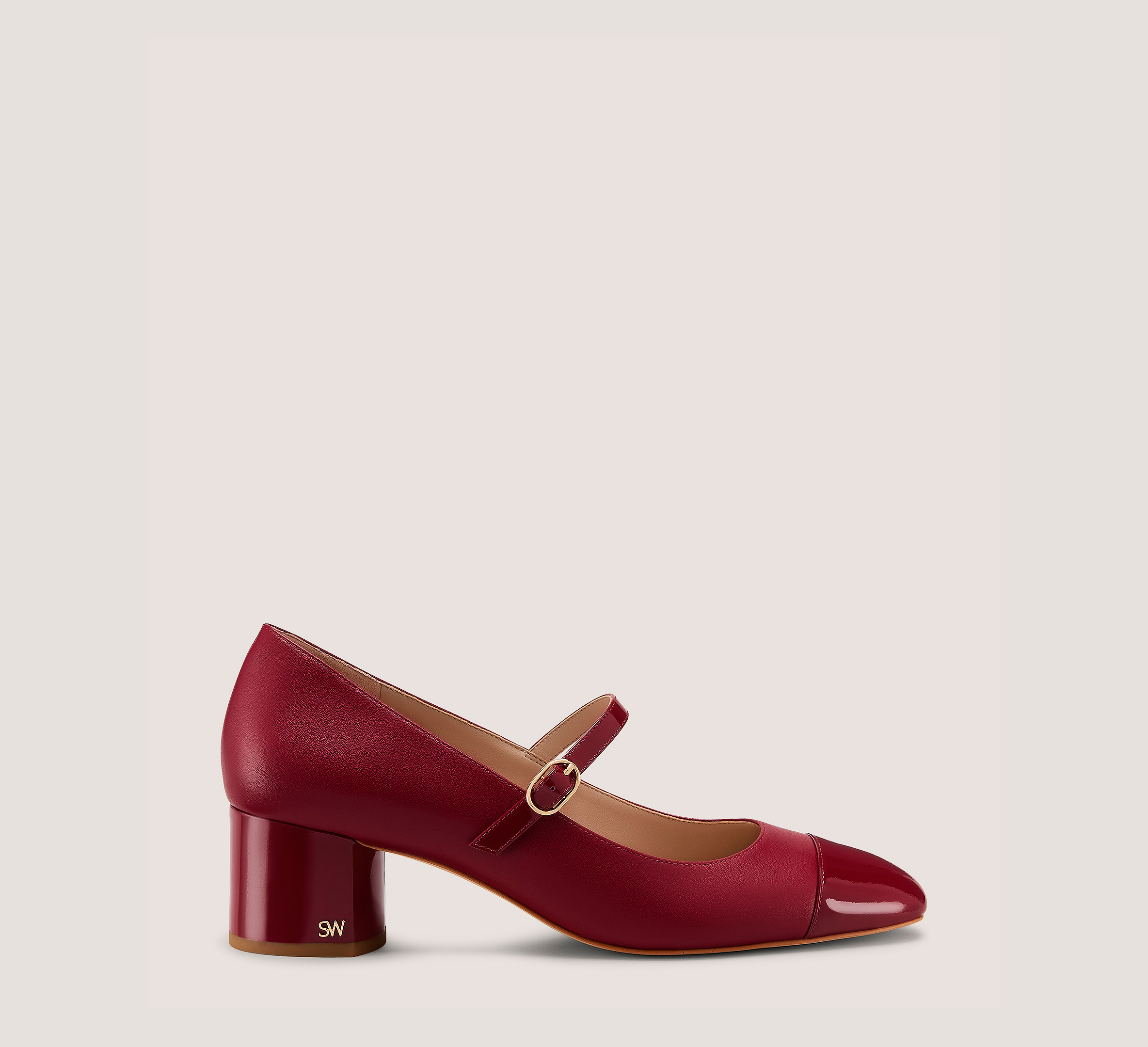 Cara Mary Jane 50, Brick Red Smooth Leather/Patent, Size: 5.5 Medium