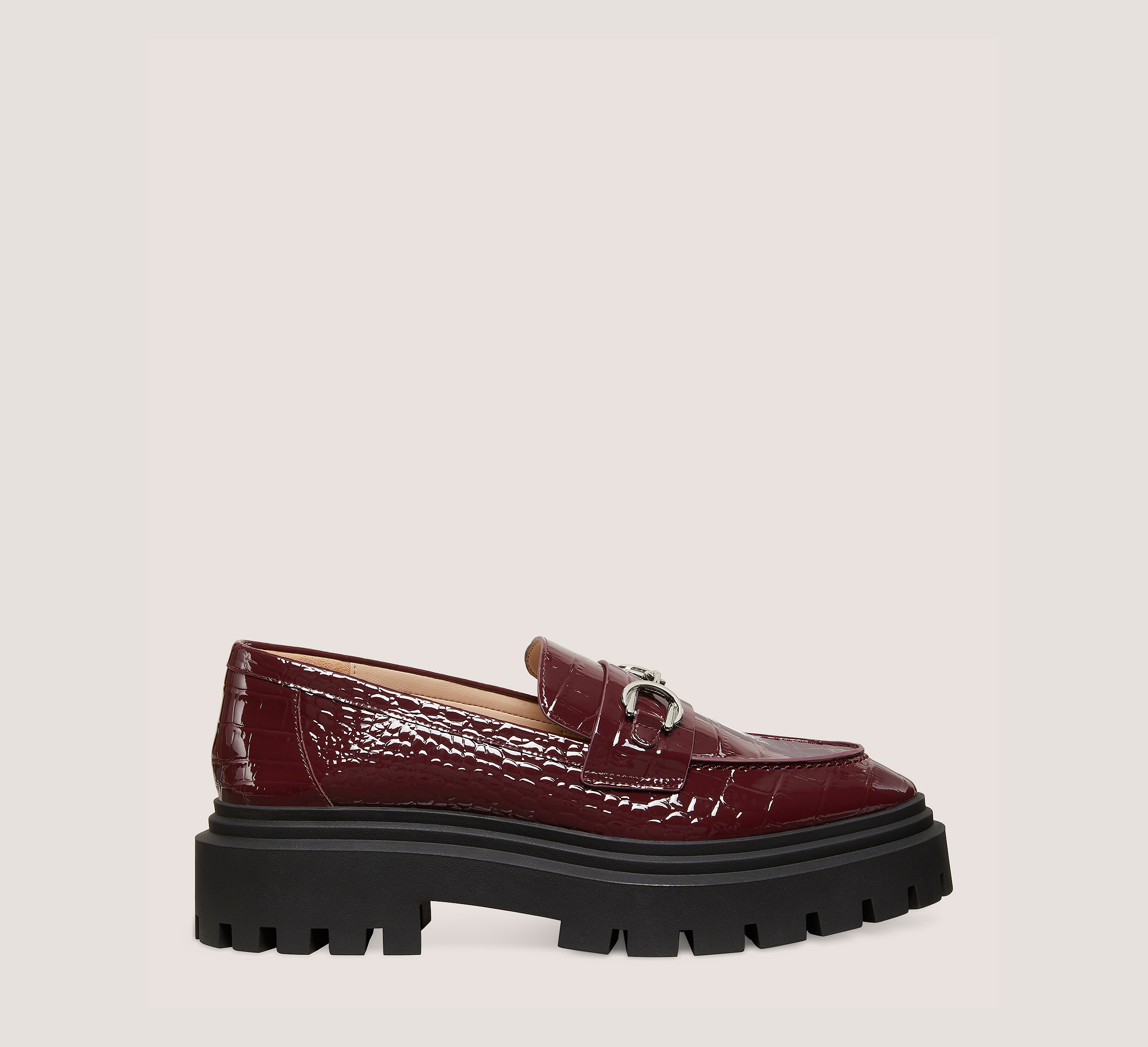 Owen Buckle Ultra Lug Loafer, Cabernet Patent Croc Embossed Leather, Size: 10.5 Medium