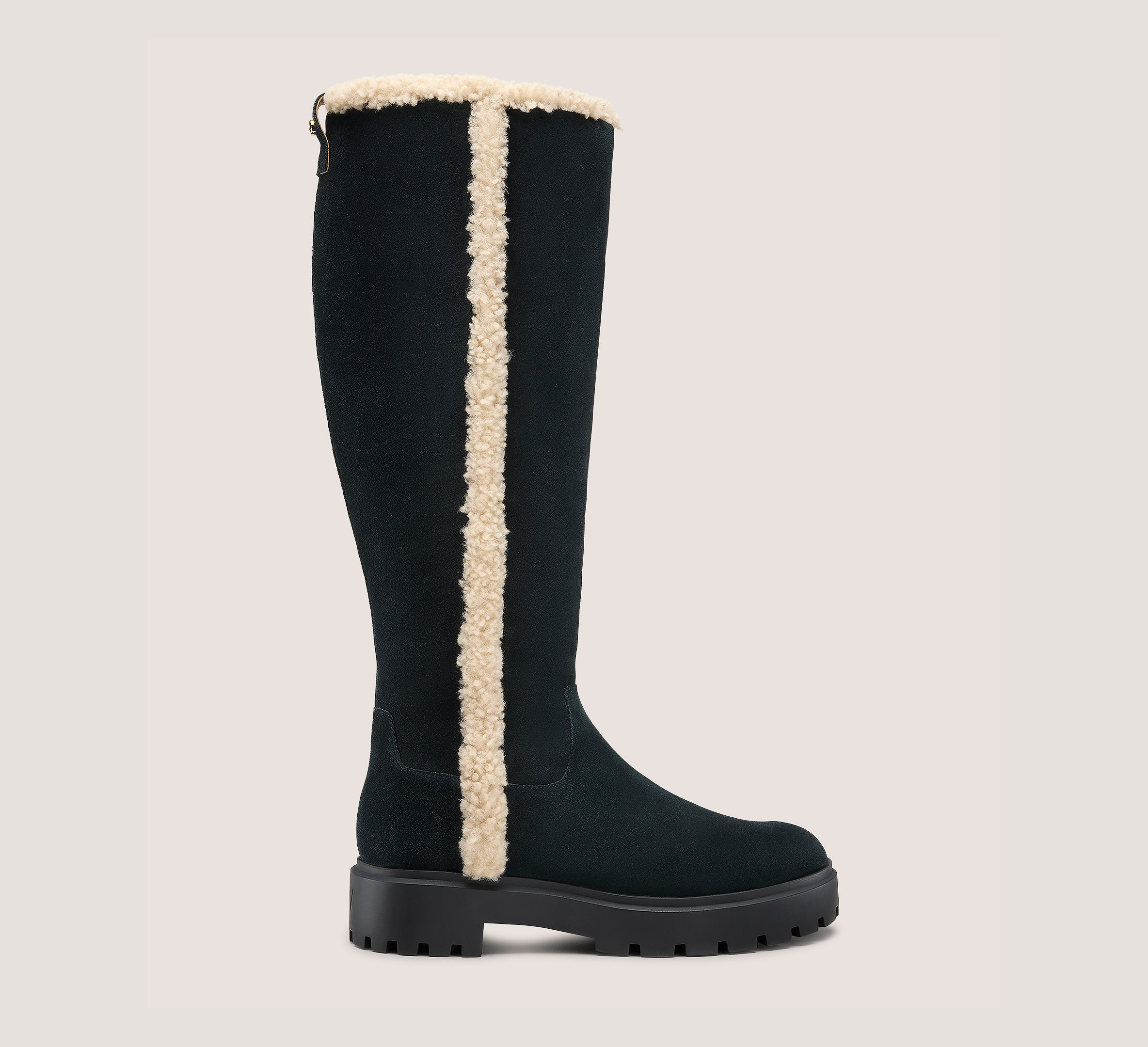 Myla Zip Shearling Boot, Black & Natural Sport Suede/Shearling, Size: 8.5 Medium