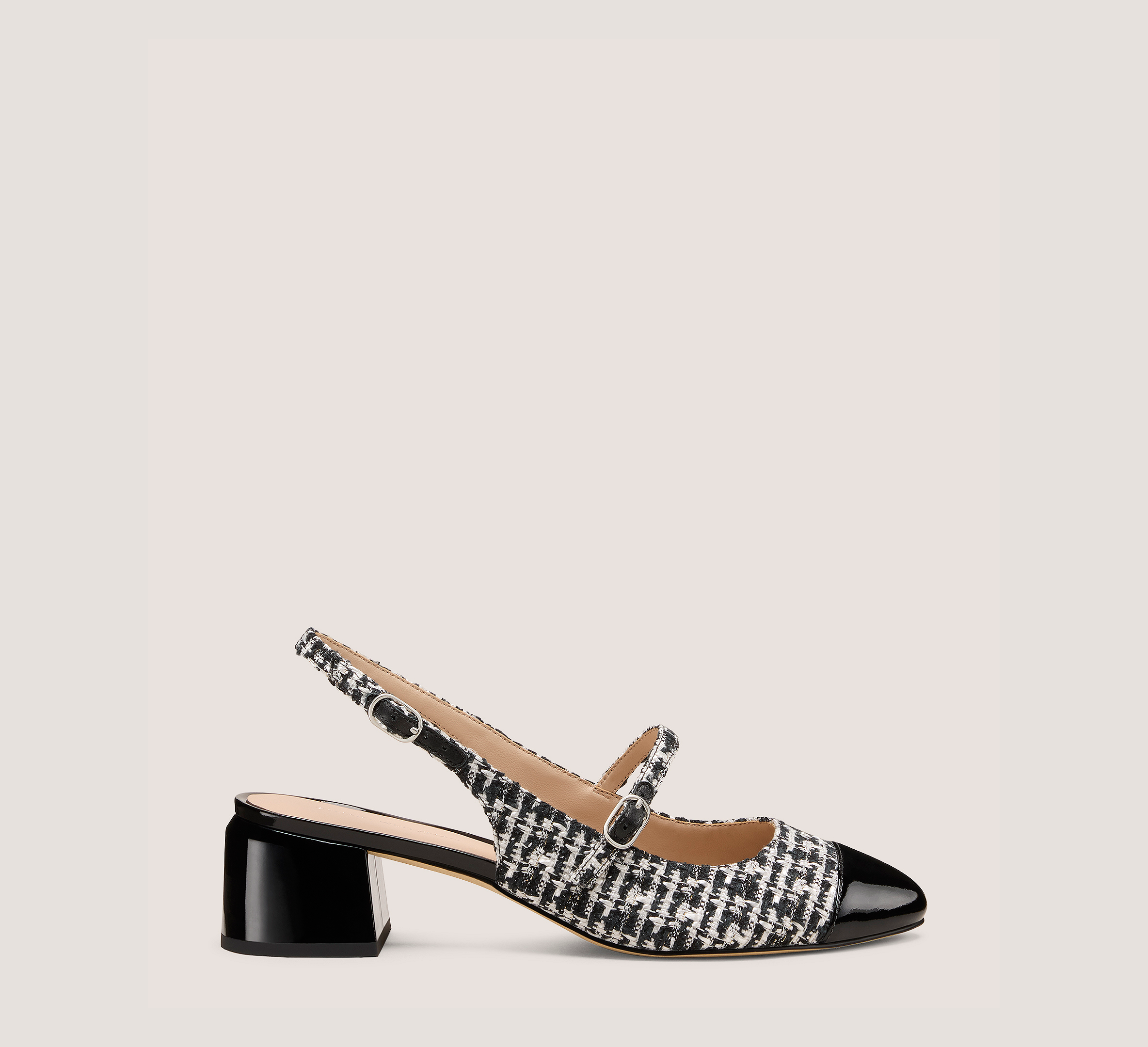 Kenna Block Slingback 45, Black Tweed/Patent Leather, Size: 10 Medium