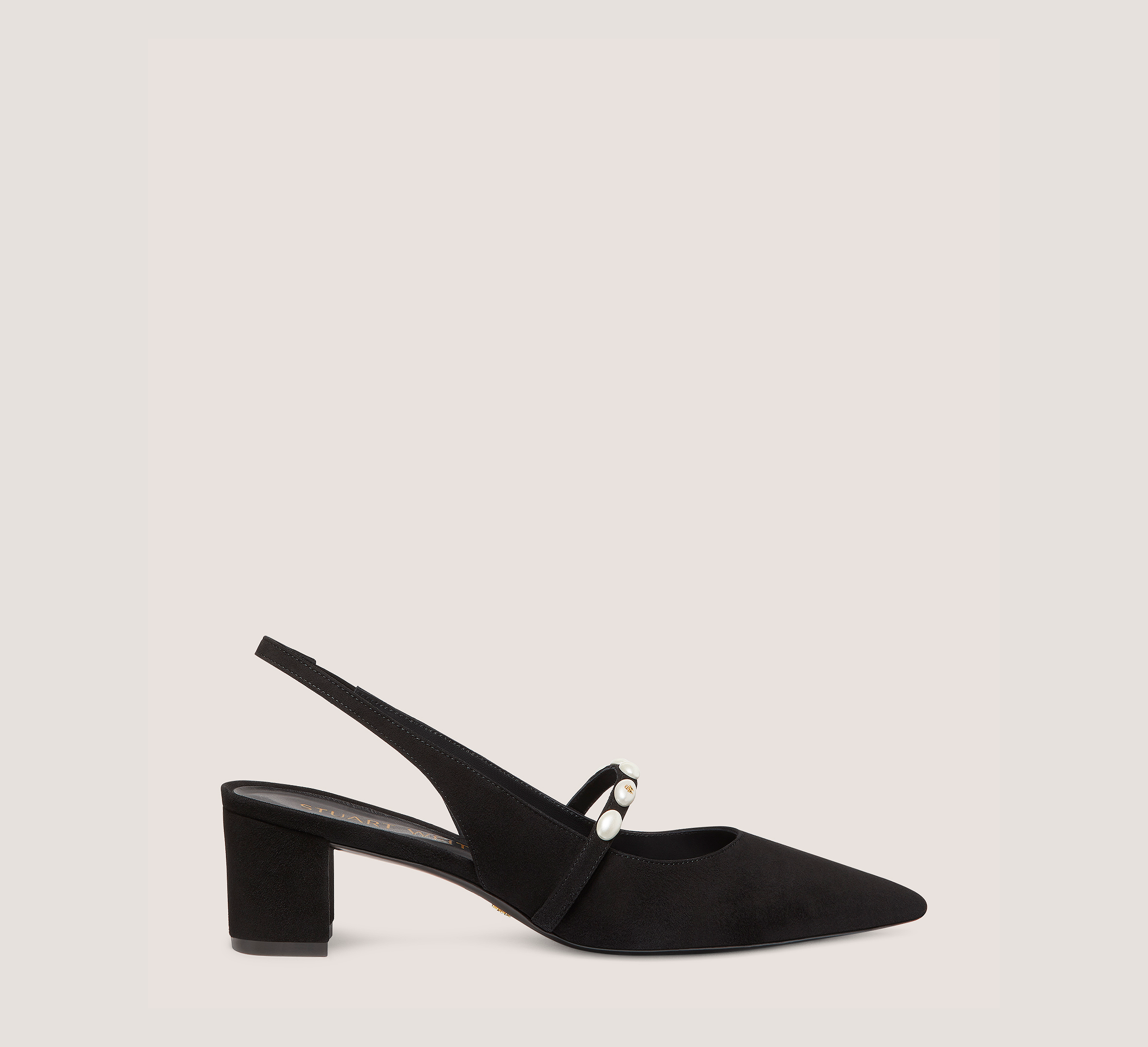 Pearlita 50 Block Slingback, Black Suede, Size: 7 Narrow
