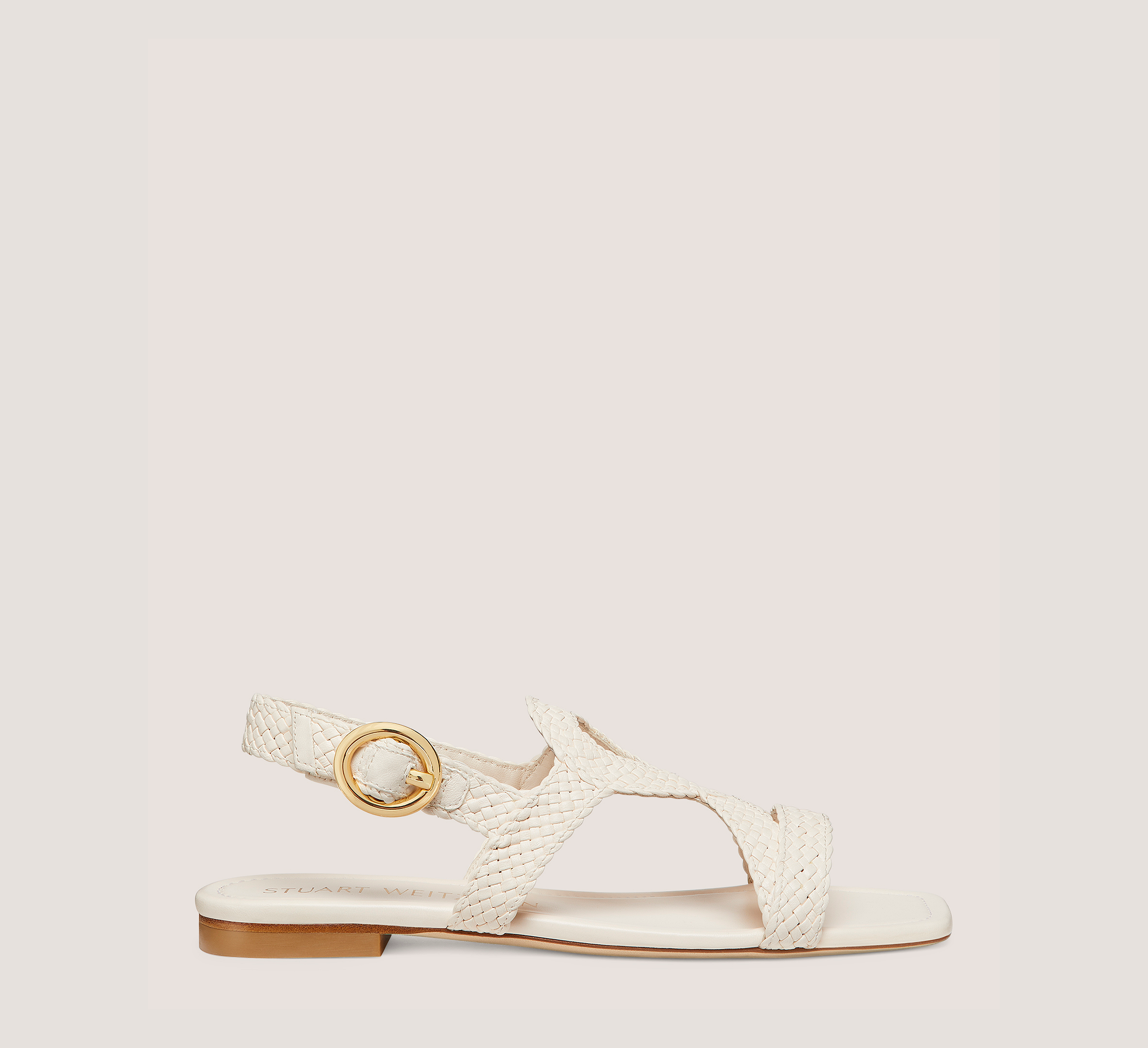 Wovette Flat Sandal, Seashell Woven Leather, Size: 6.5 Narrow