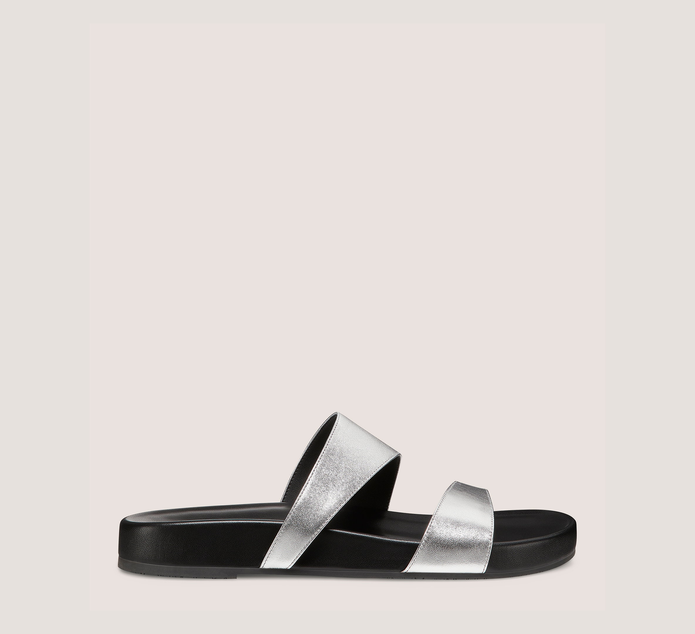 Miami Sport Slide, Silver Metallic Leather, Size: 7 Medium