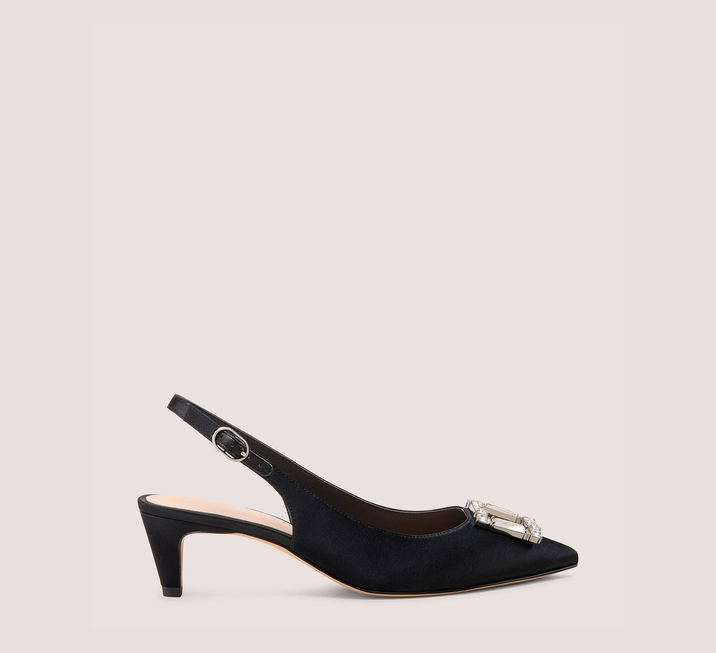 June Slingback 50, Black Satin, Size: 6 Medium