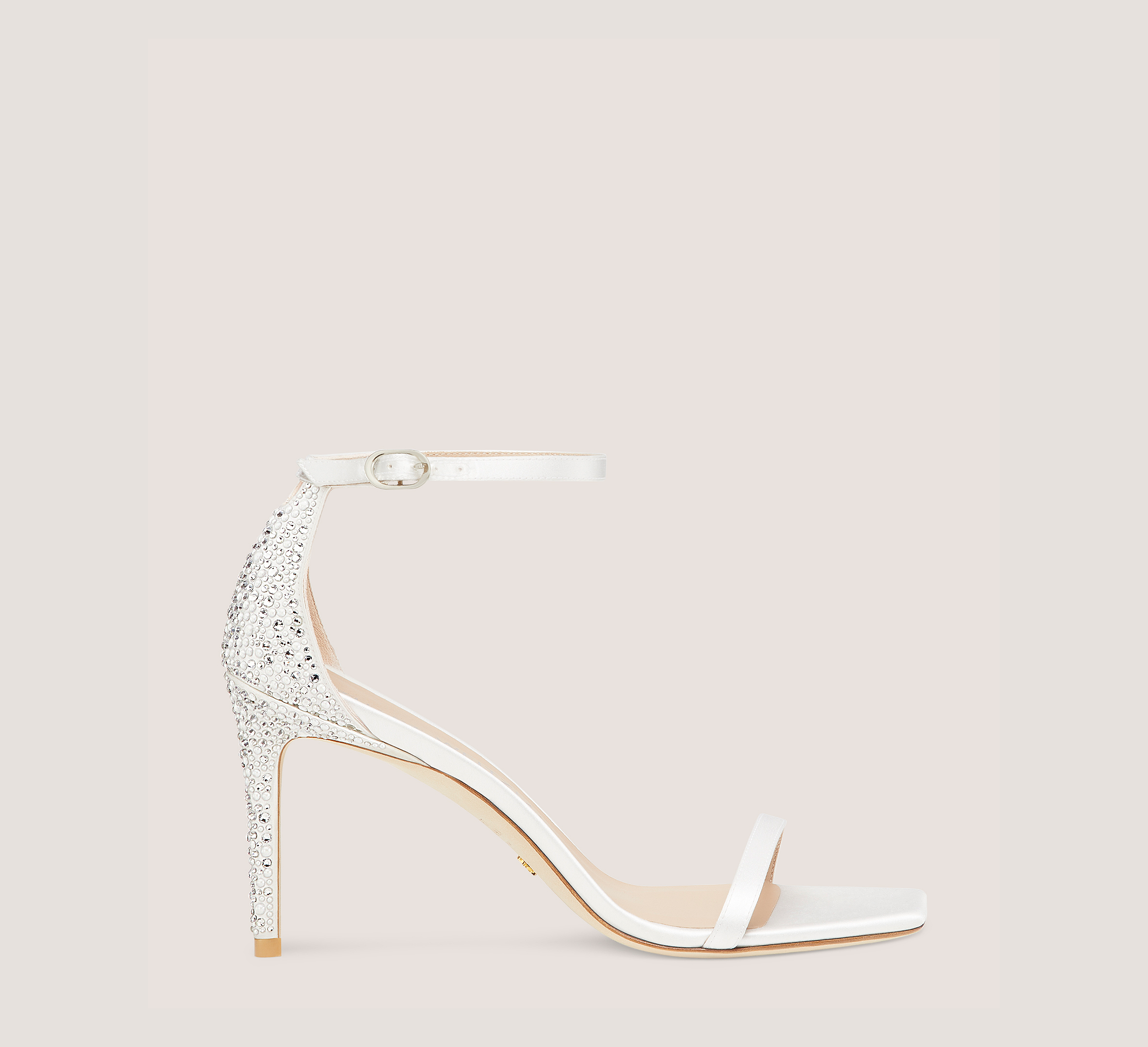 Nudistcurve Royale Pearl 85 Sandal, White Satin, Size: 8.5 Medium