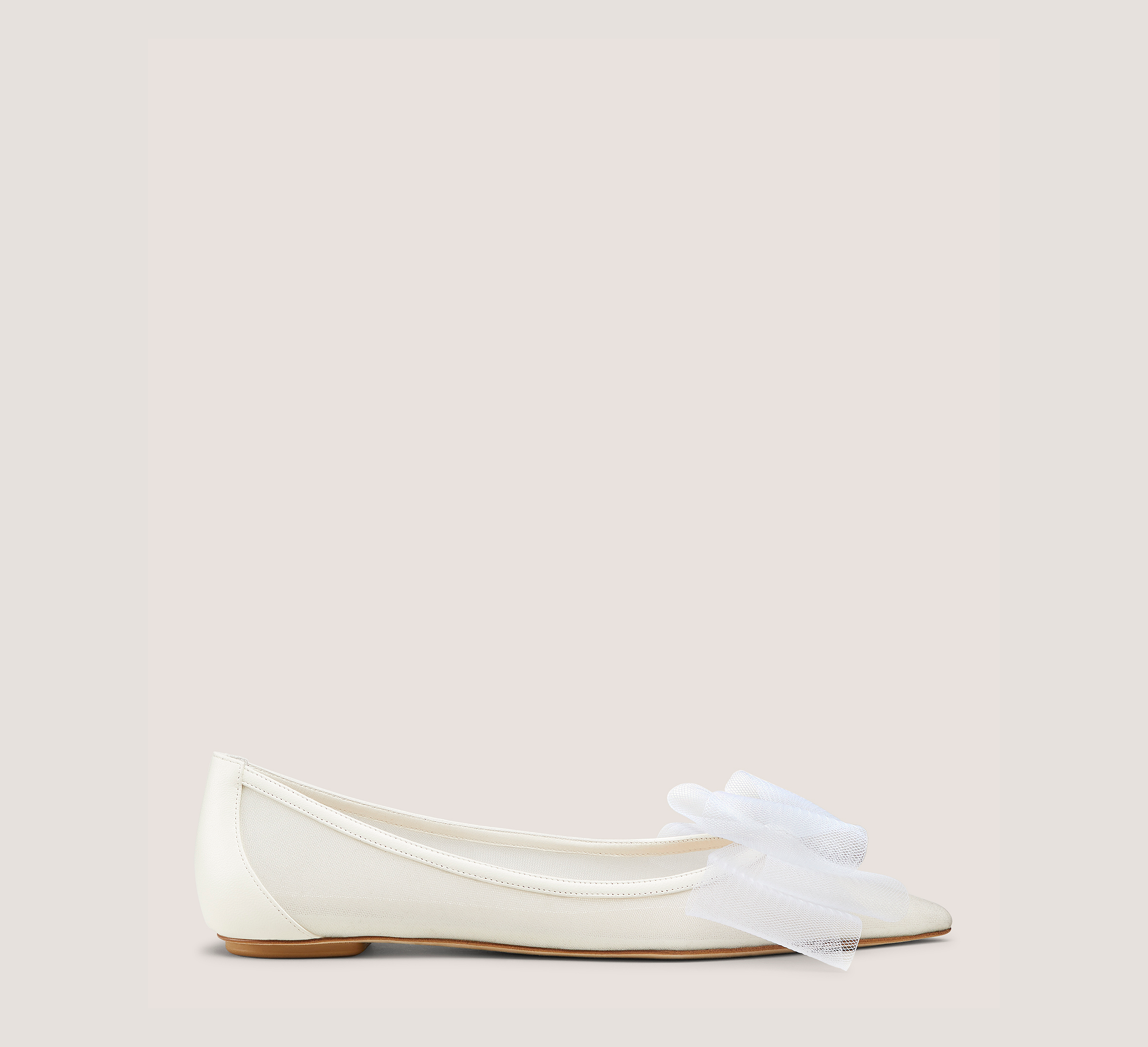Blushing Bow Flat, Cream & White Nappa Leather/Mesh, Size: 7 Narrow