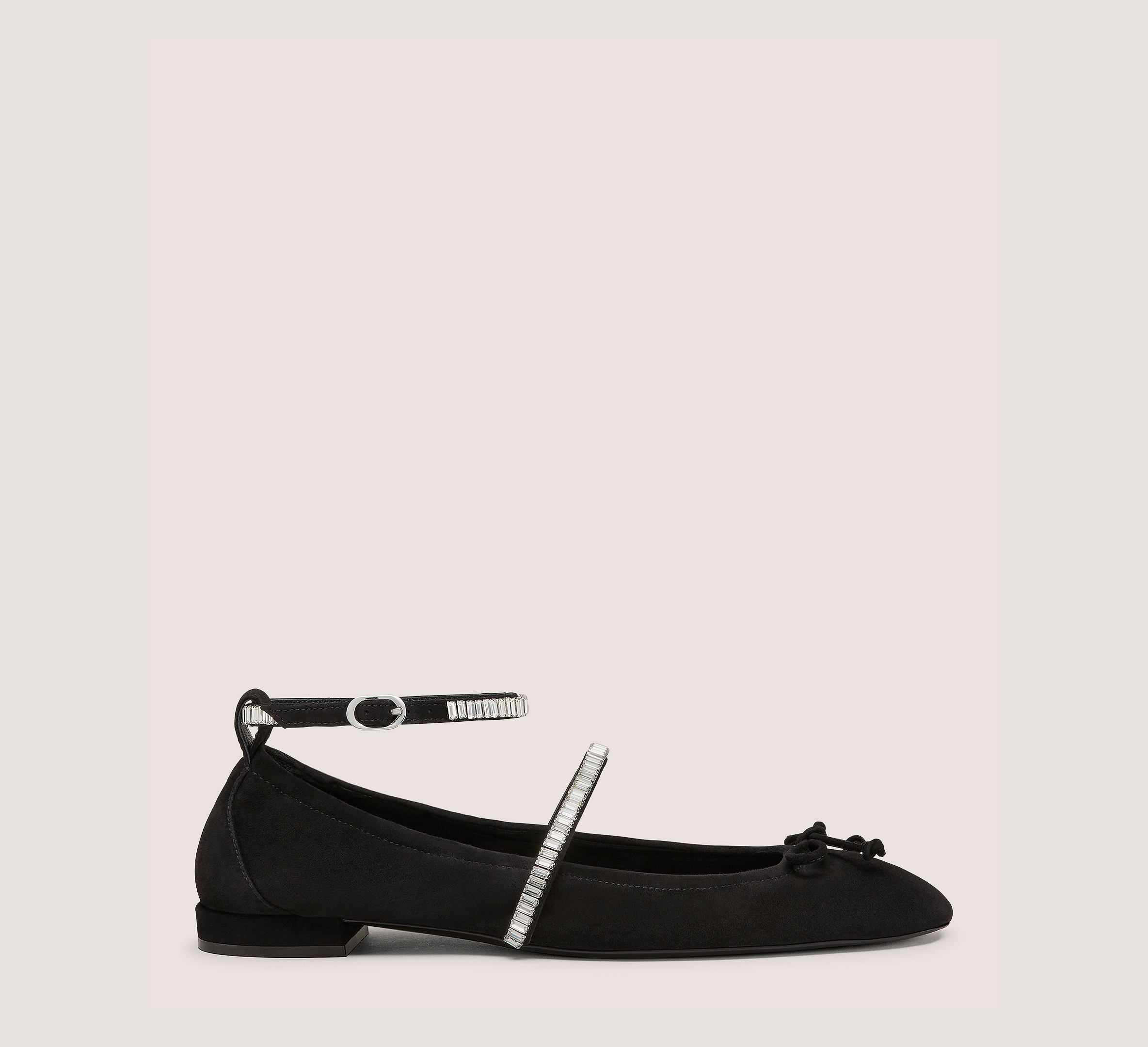 Stefanie Ballet Flat, Black & Clear Suede/Crystal, Size: 6.5 Wide