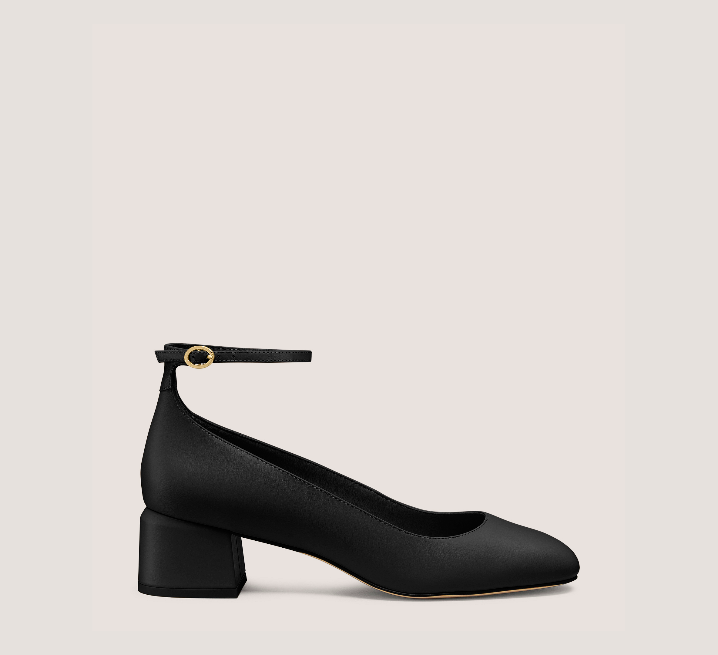 Emilee Strap Pump 45, Black Smooth Leather, Size: 6.5 Medium