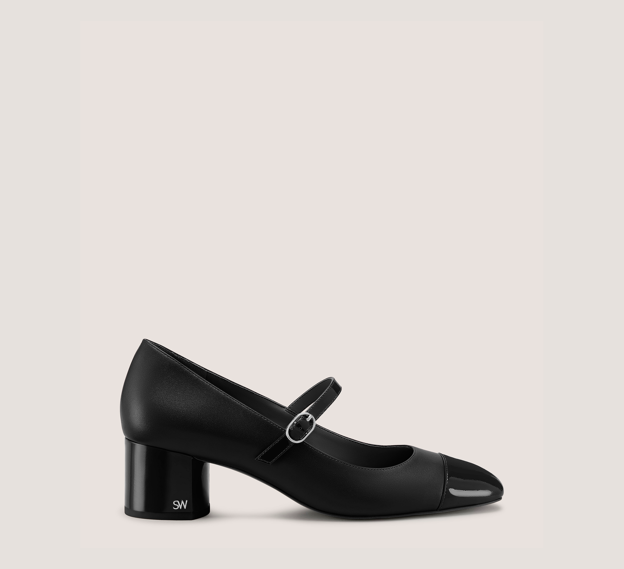Cara Mary Jane 50, Black Smooth Leather/Patent, Size: 8.5 Medium