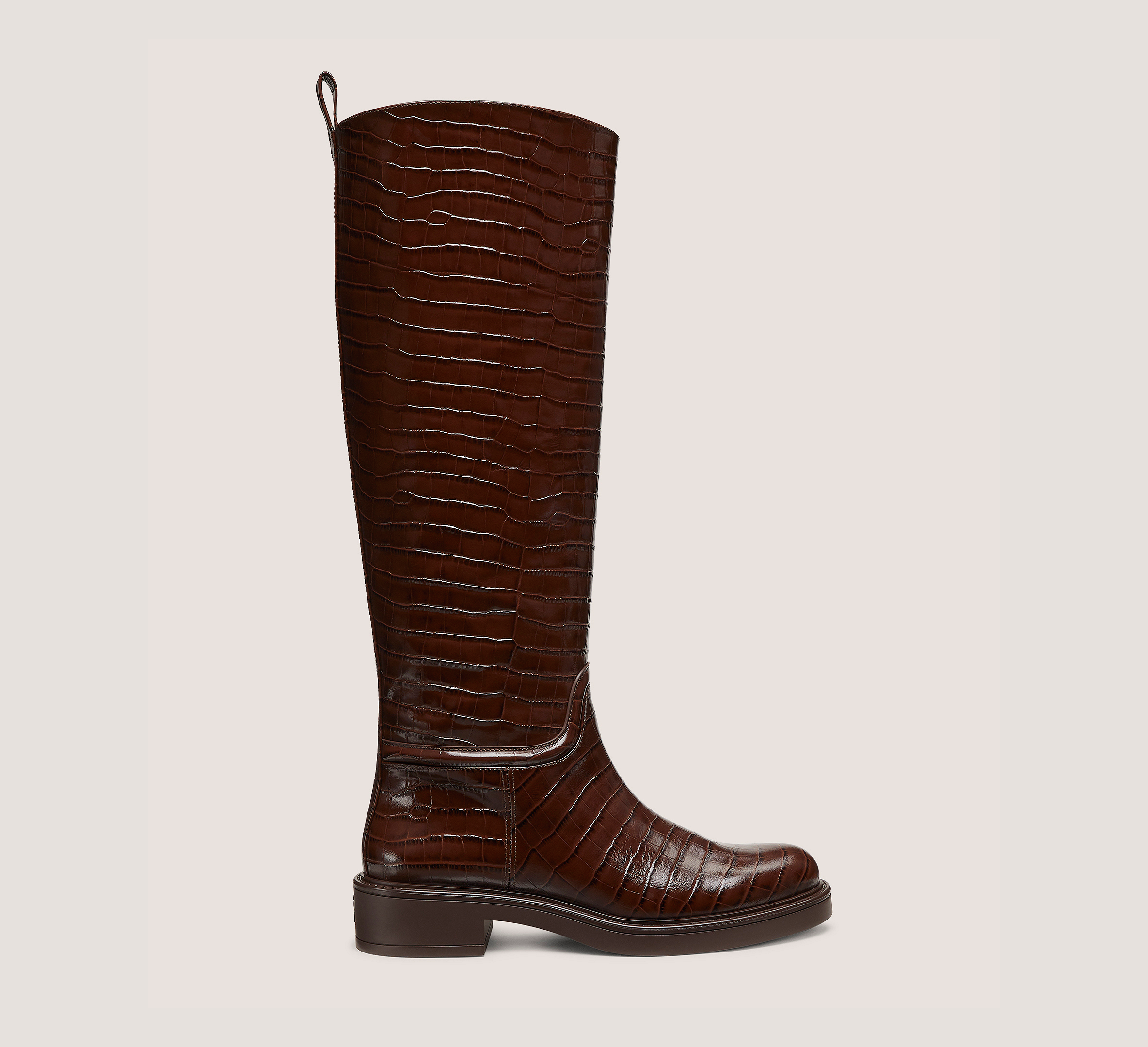 Celia Riding Boot, Walnut Tonal Embossed Calf Leather, Size: 4.5 Medium