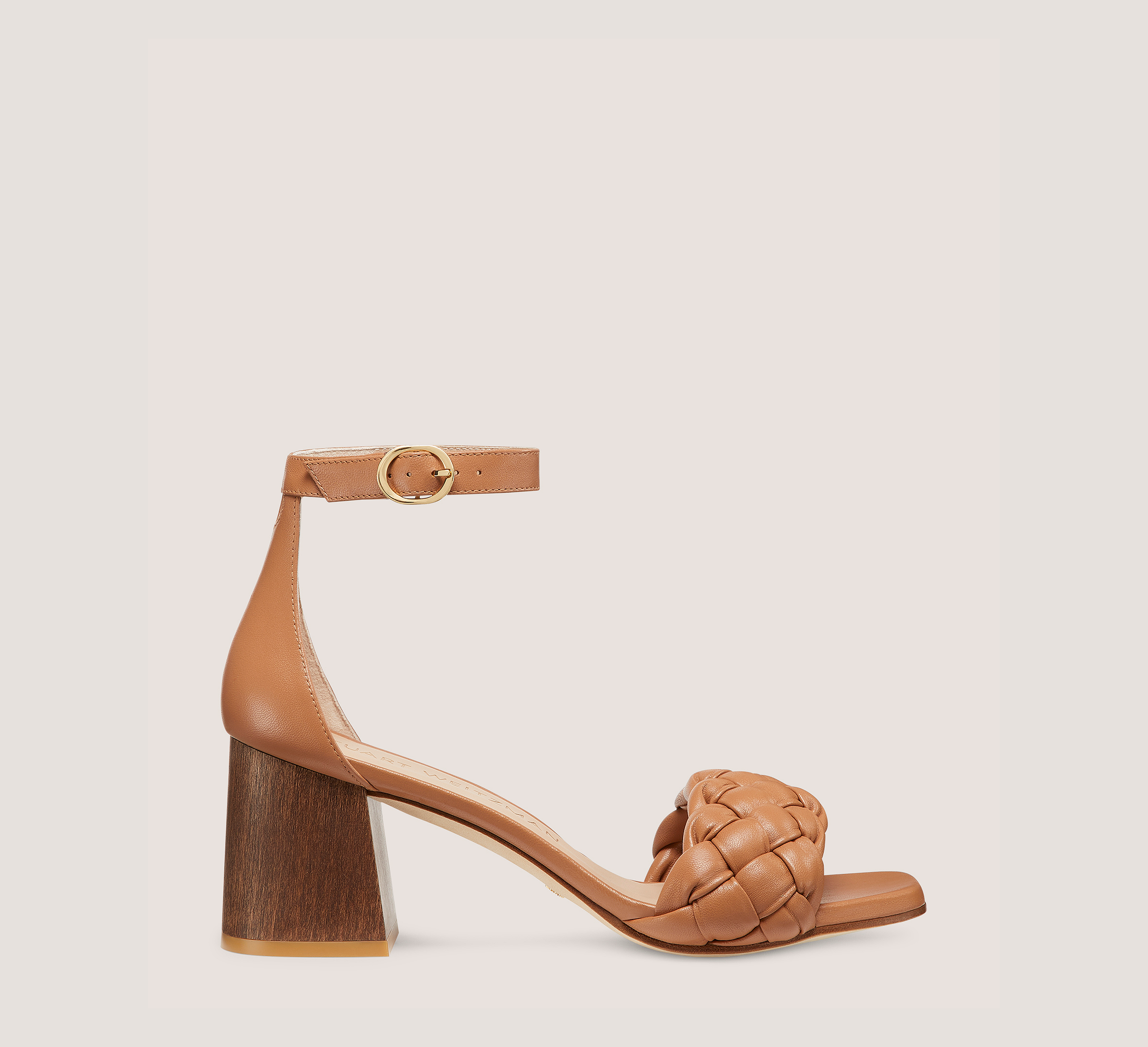 Braida 75 Sandal, Tan & Walnut Lacquered Nappa Leather/Wood, Size: 5.5 Narrow
