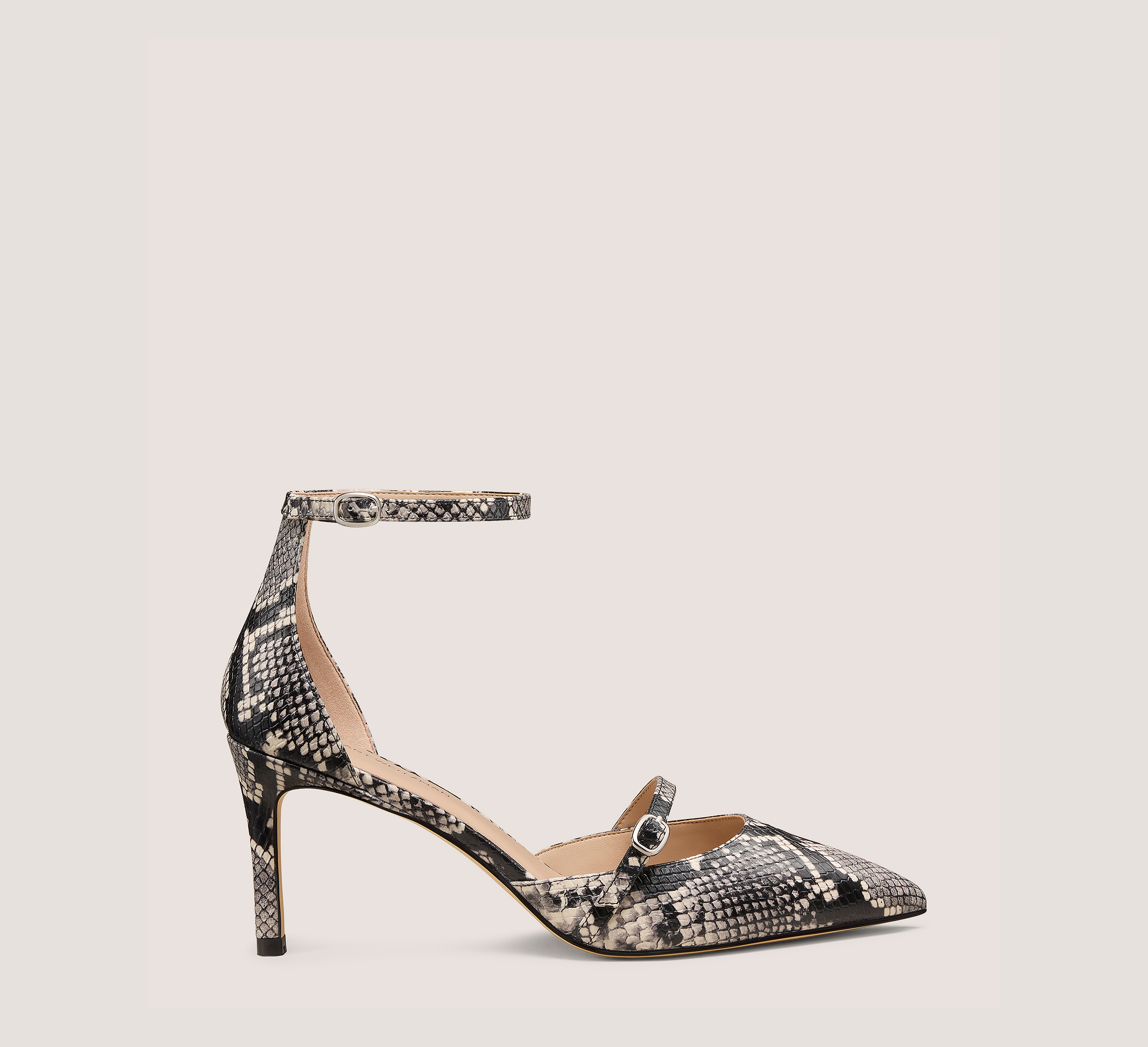 Kenna Strap Pump 75, Natural Snake Printed Leather, Size: 8 Medium