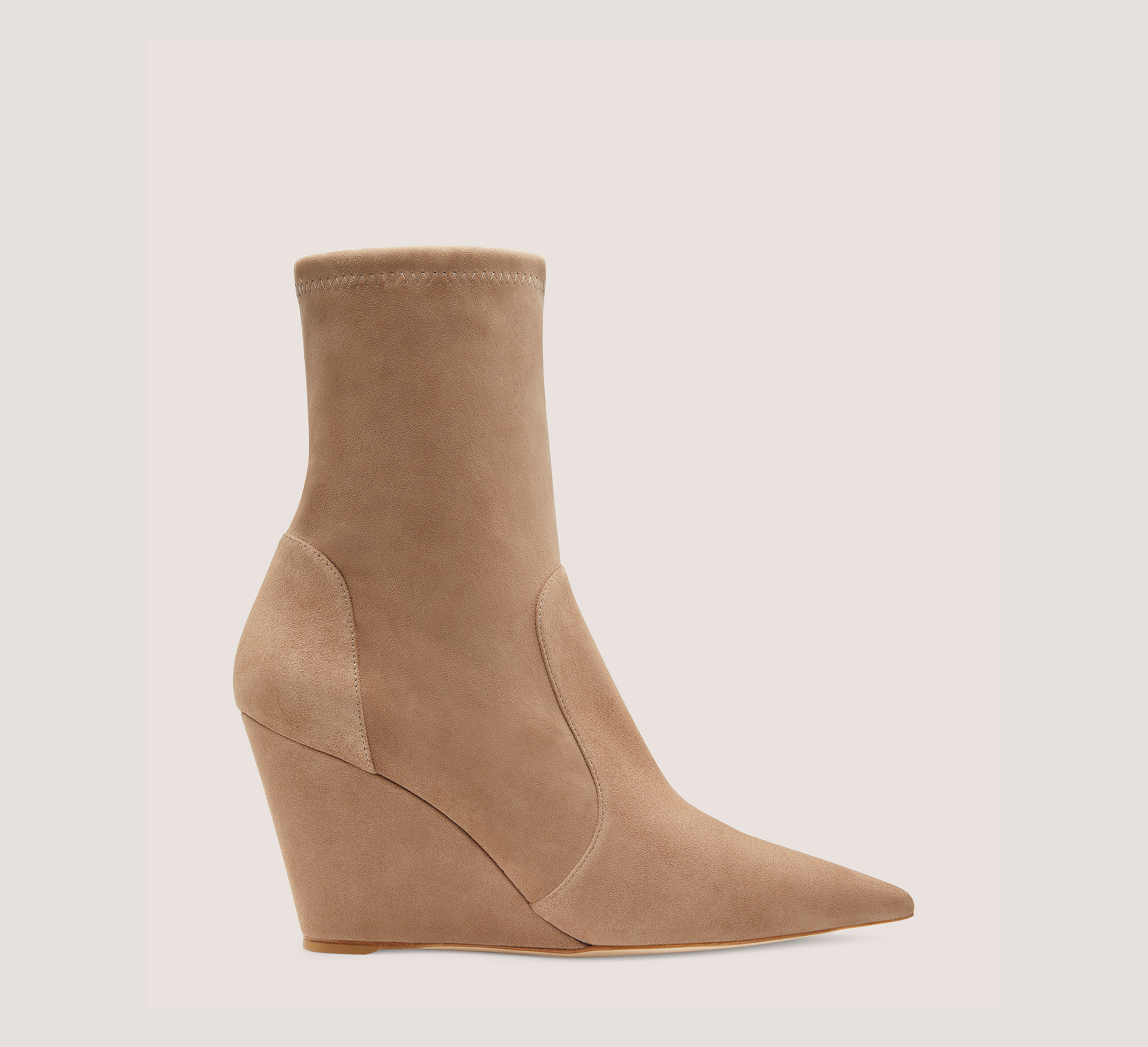 Stuart Wedge 85 Sock Bootie, Cashmere Stretch Suede, Size: 5.5 Medium