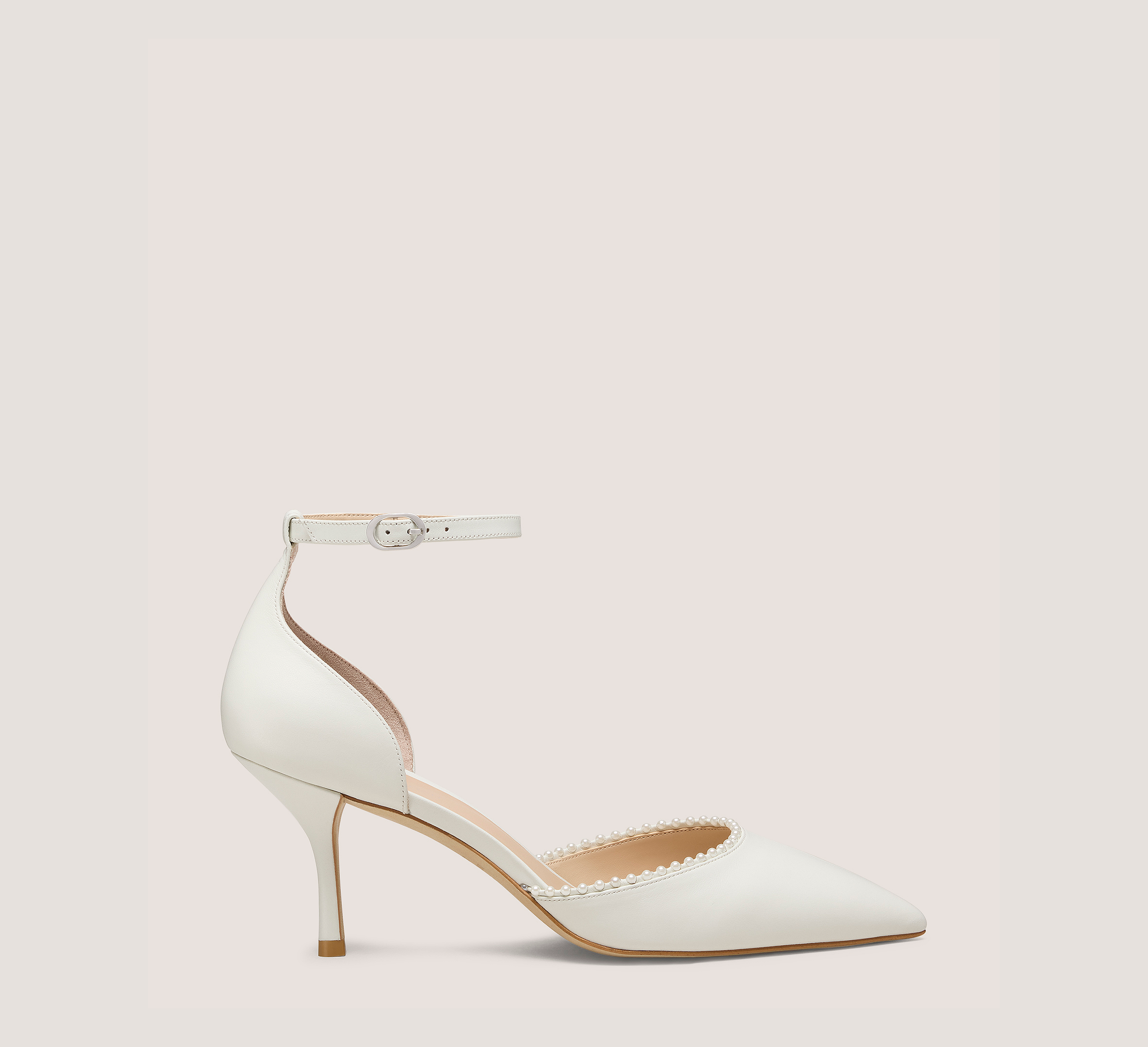 Marilyn Strap Pump 75, White Smooth Leather, Size: 7.5 Medium