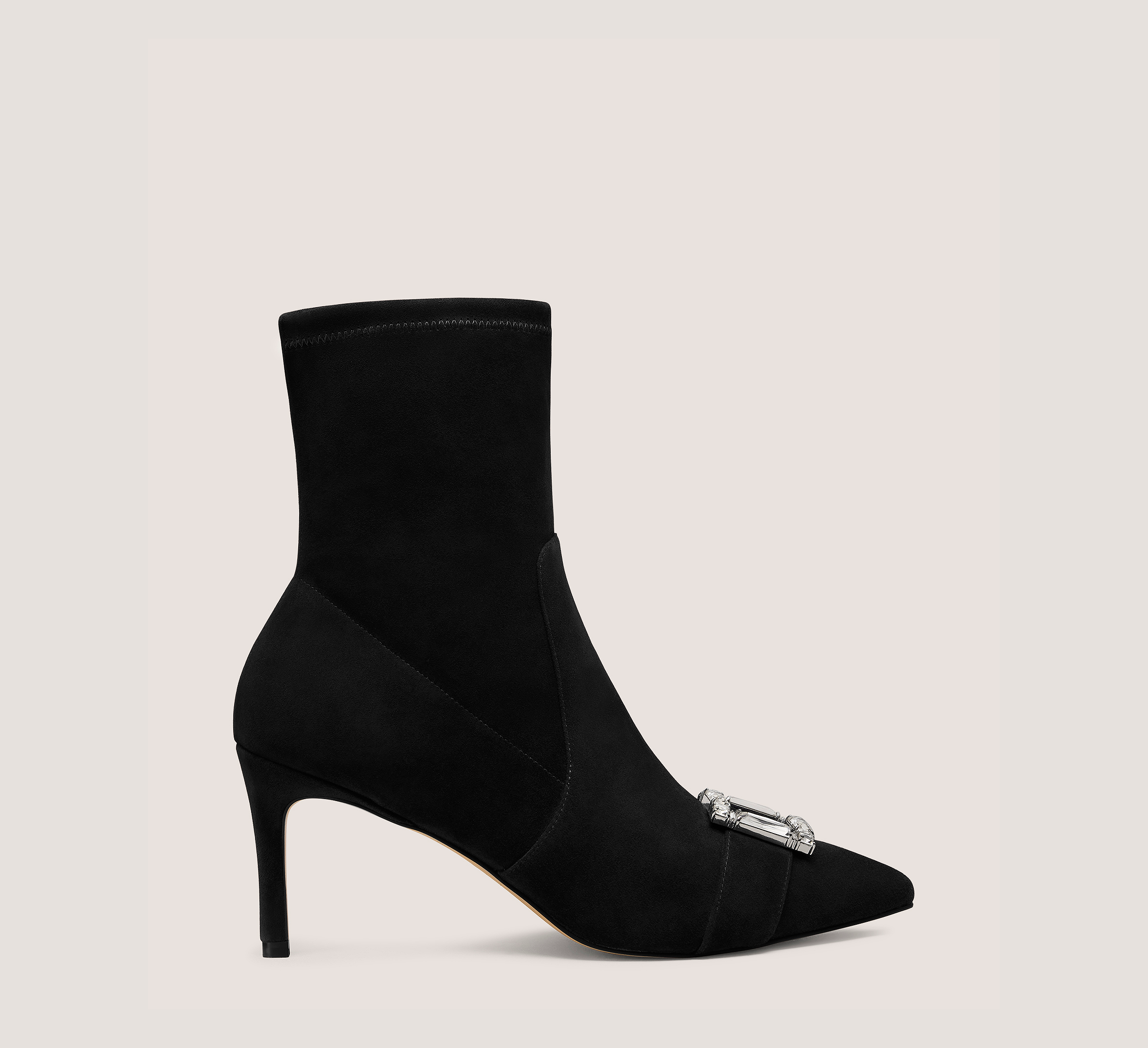 June Bootie 75, Black Stretch Suede, Size: 5.5 Medium
