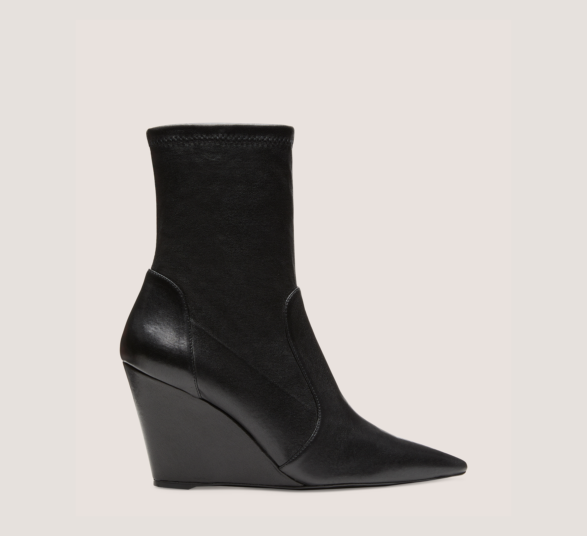 Stuart Wedge 85 Sock Bootie, Black Stretch Nappa Leather, Size: 5.5 Medium