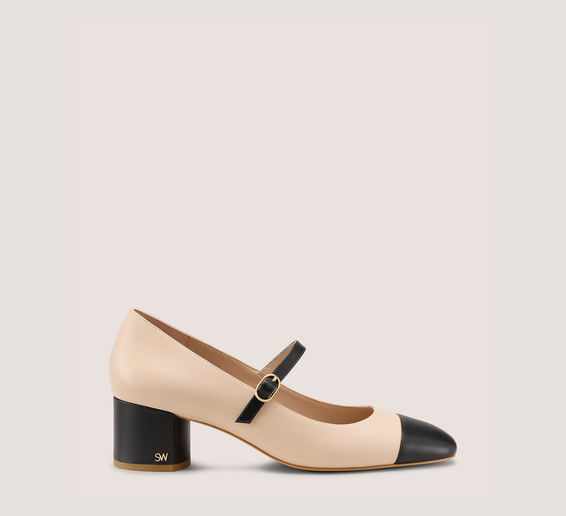 Cara Mary Jane 50, Gray & Black Smooth Leather, Size: 8.5 Medium