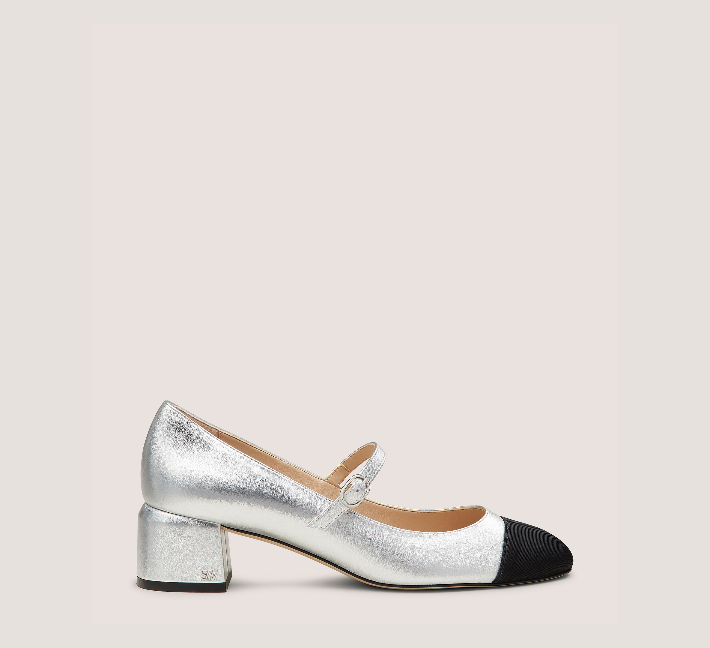 Gabby 45 Mary Jane, Silver Metallic Leather/Grosgrain, Size: 8 Medium