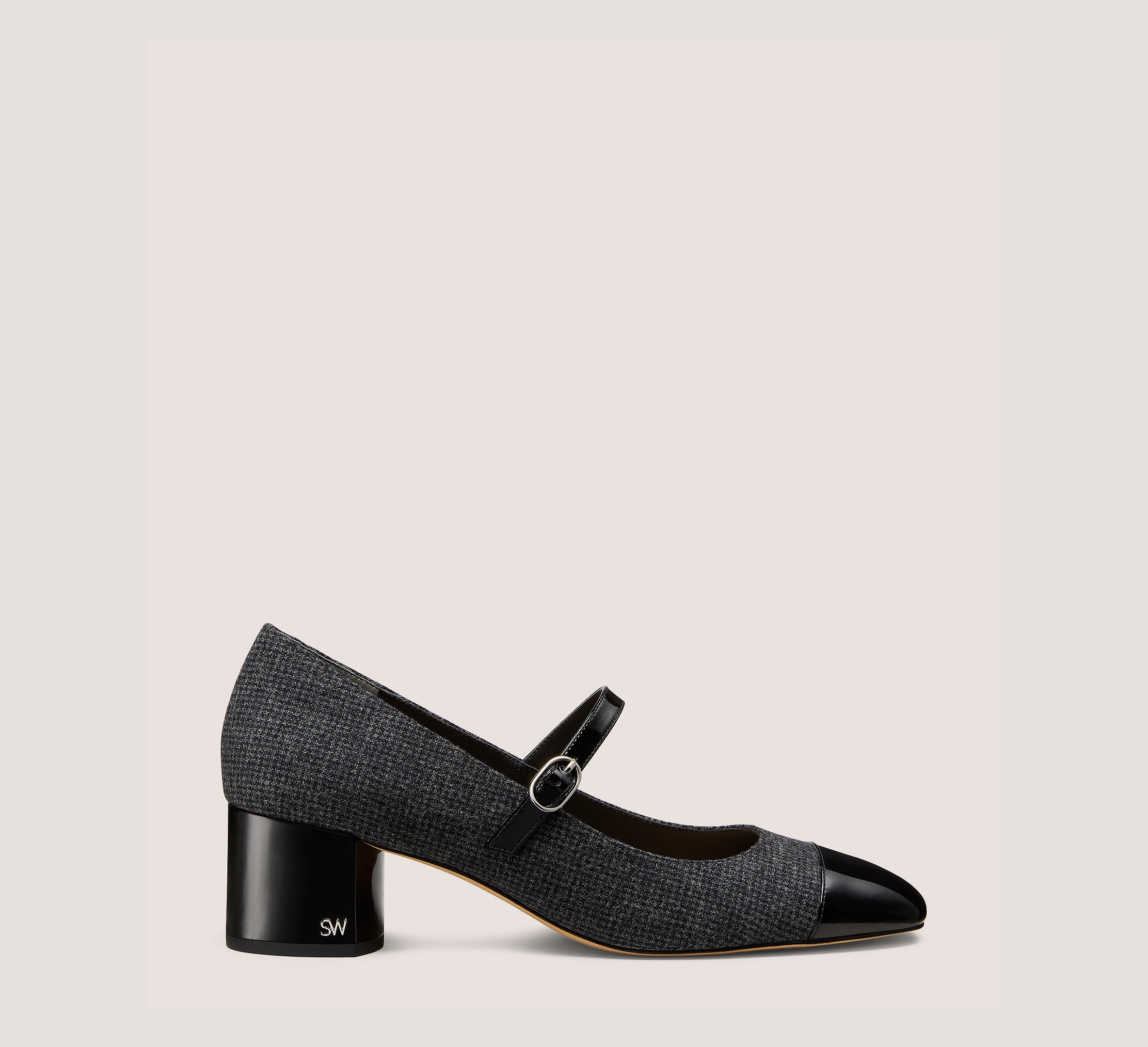 Cara Mary Jane 50, Dark Gray & Black Houndstooth/Patent Leather, Size: 6.5 Medium