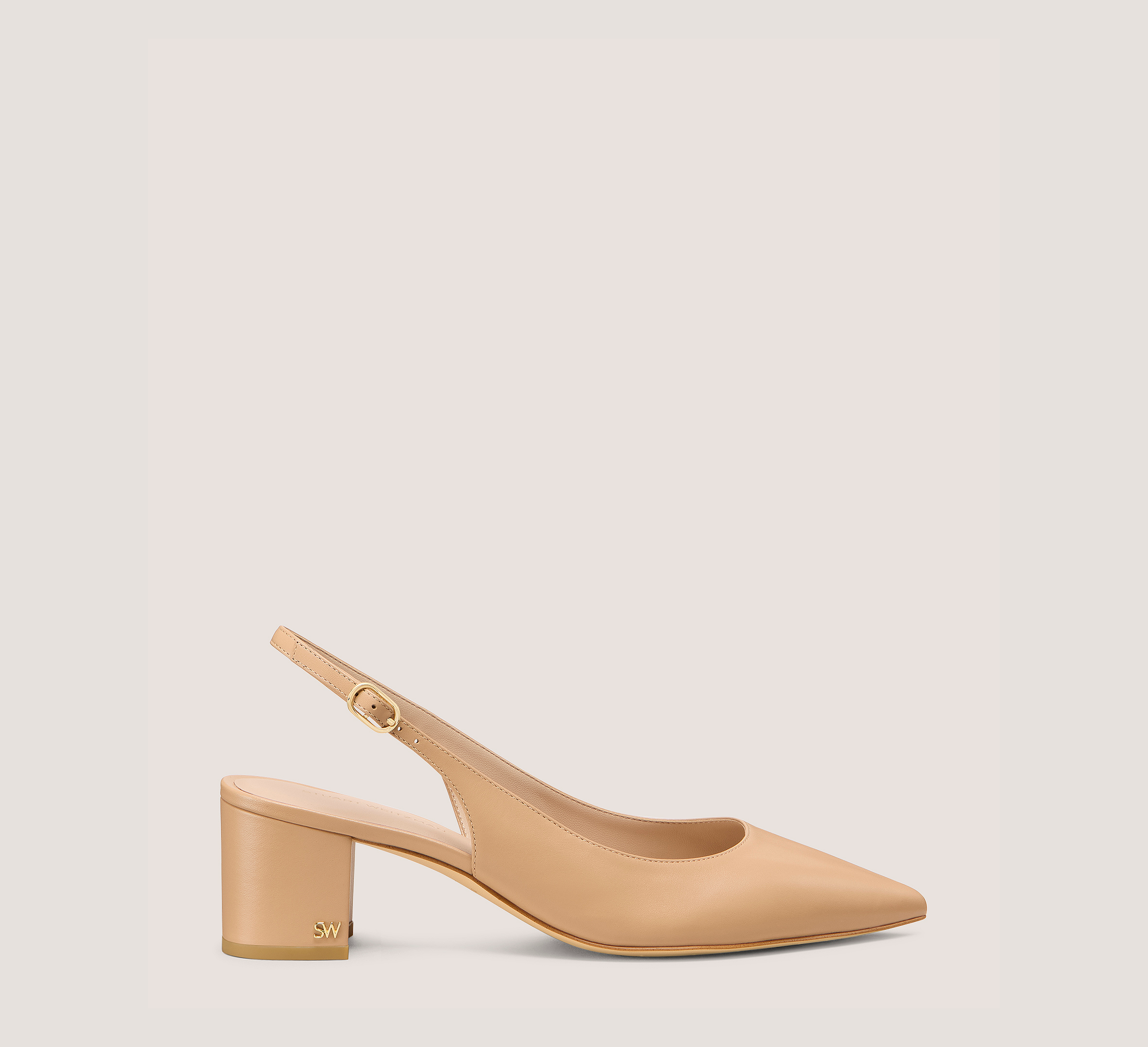 Dancer 45 Block Slingback, Golden Beige Smooth Leather, Size: 7 Medium
