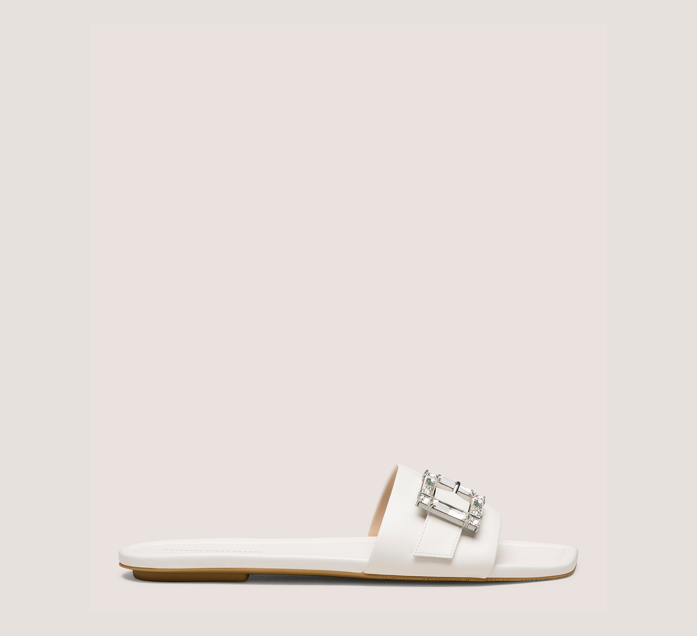 June Slide, White Smooth Leather, Size: 7 Medium