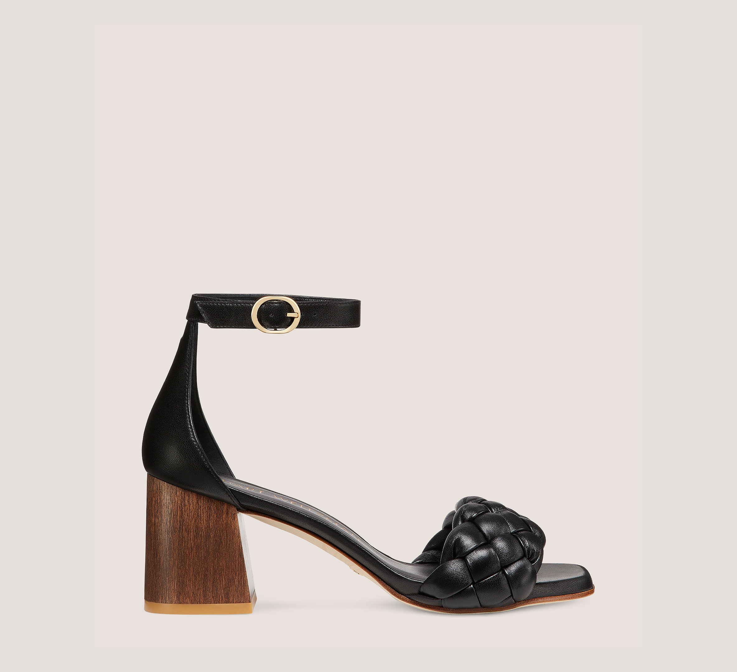 Braida 75 Sandal, Black & Walnut Lacquered Nappa Leather/Wood, Size: 9.5 Narrow
