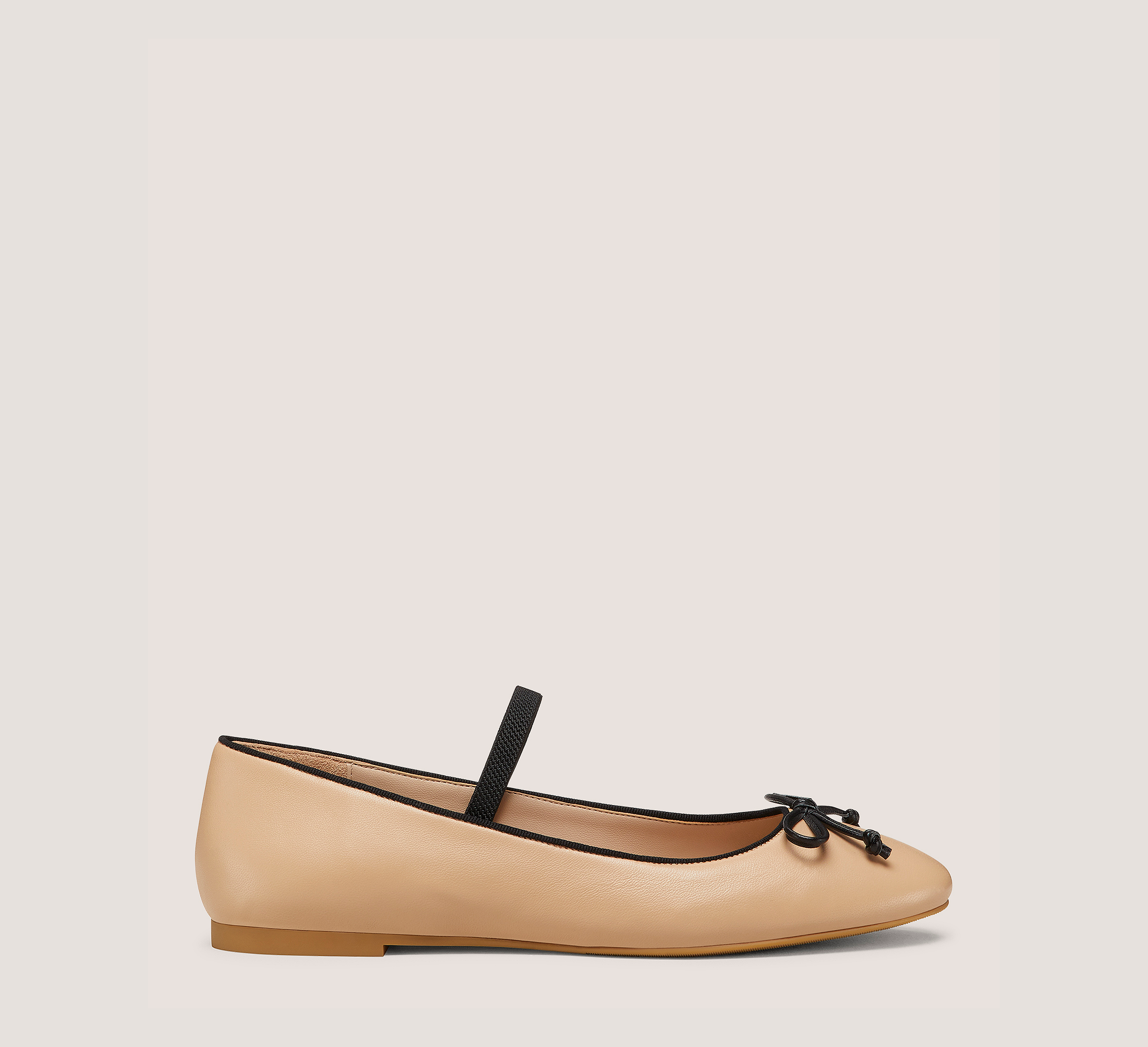 Gabby Bow Ballet Flat, Golden Beige & Black Nappa Leather/Grosgrain, Size: 11 Medium