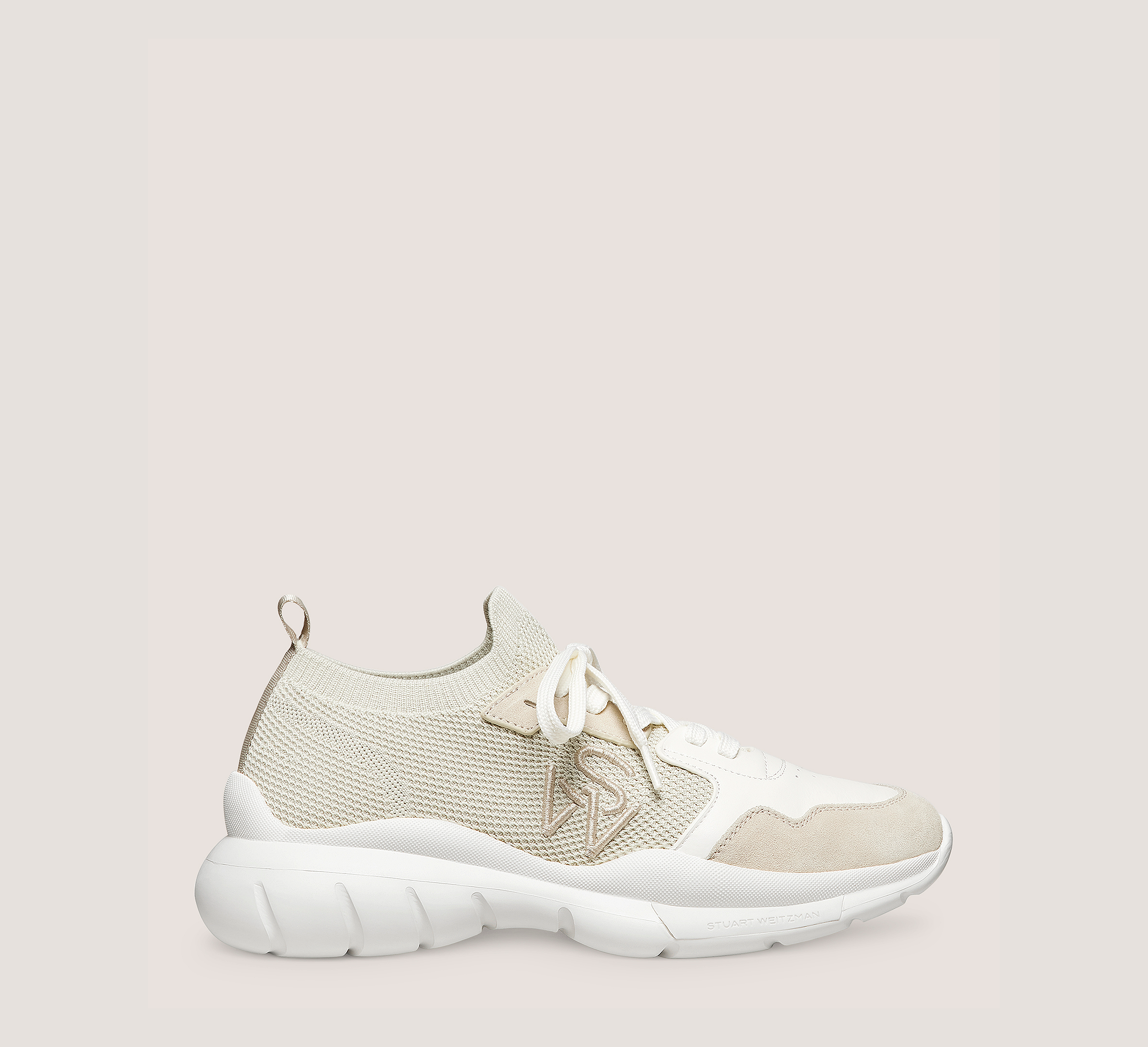 5050 Sneaker, Light Beige & White Leather/Knit Fabric, Size: 11 Medium