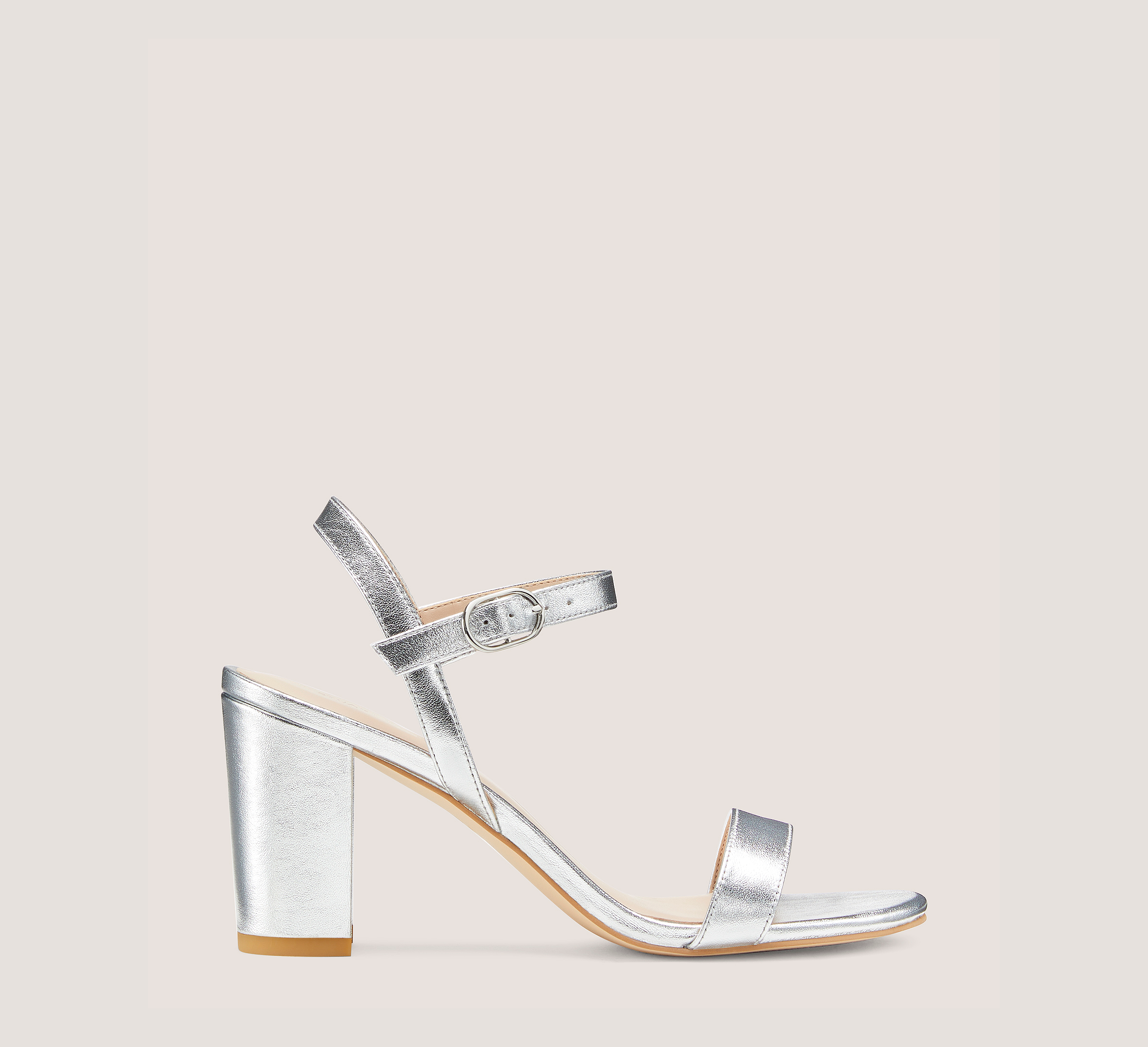 Dancer 75 Block Sandal, Silver Metallic Leather, Size: 6.5 Medium by Stuart Weitzman