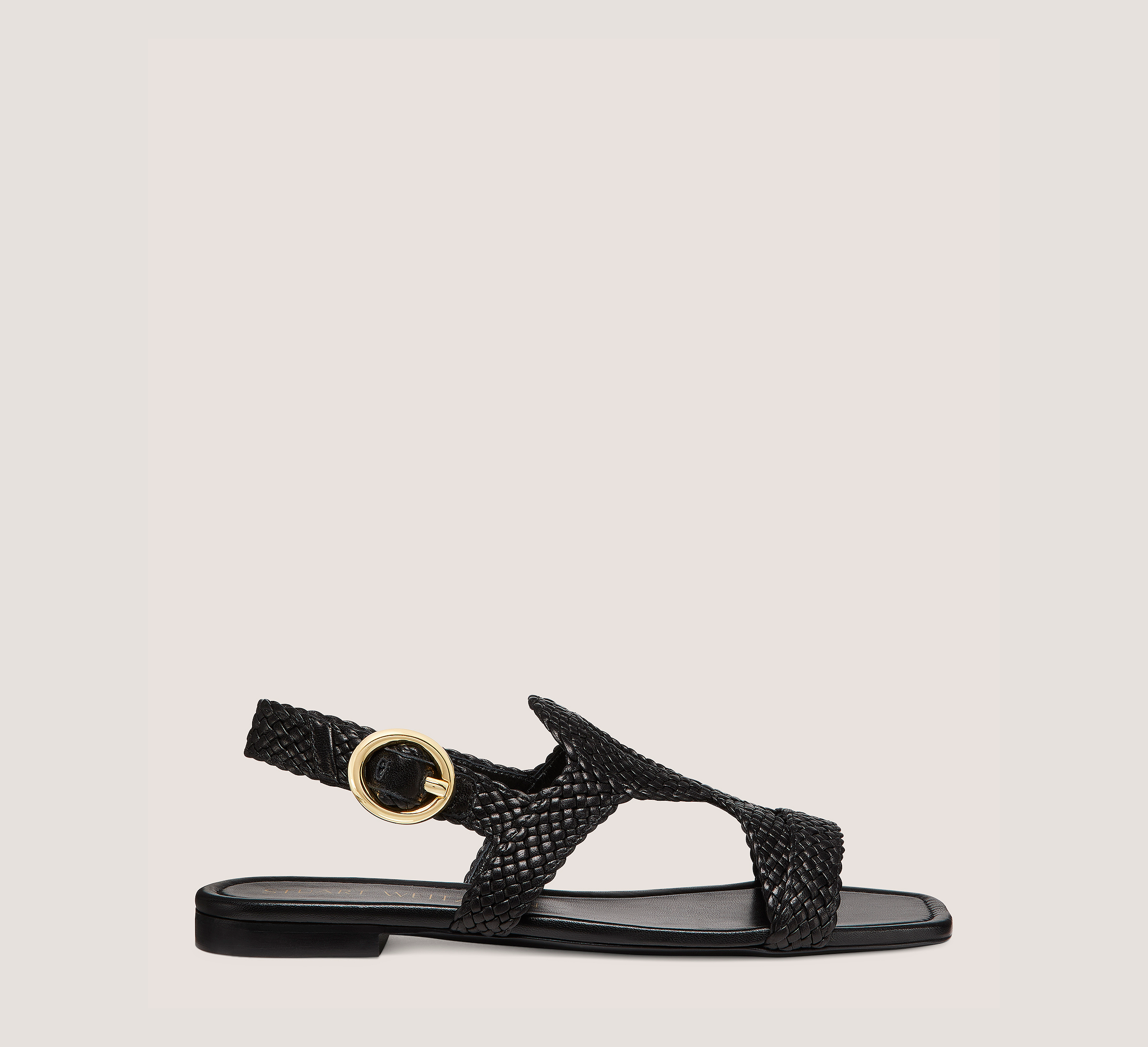 Wovette Flat Sandal, Black Woven Leather, Size: 5.5 Medium