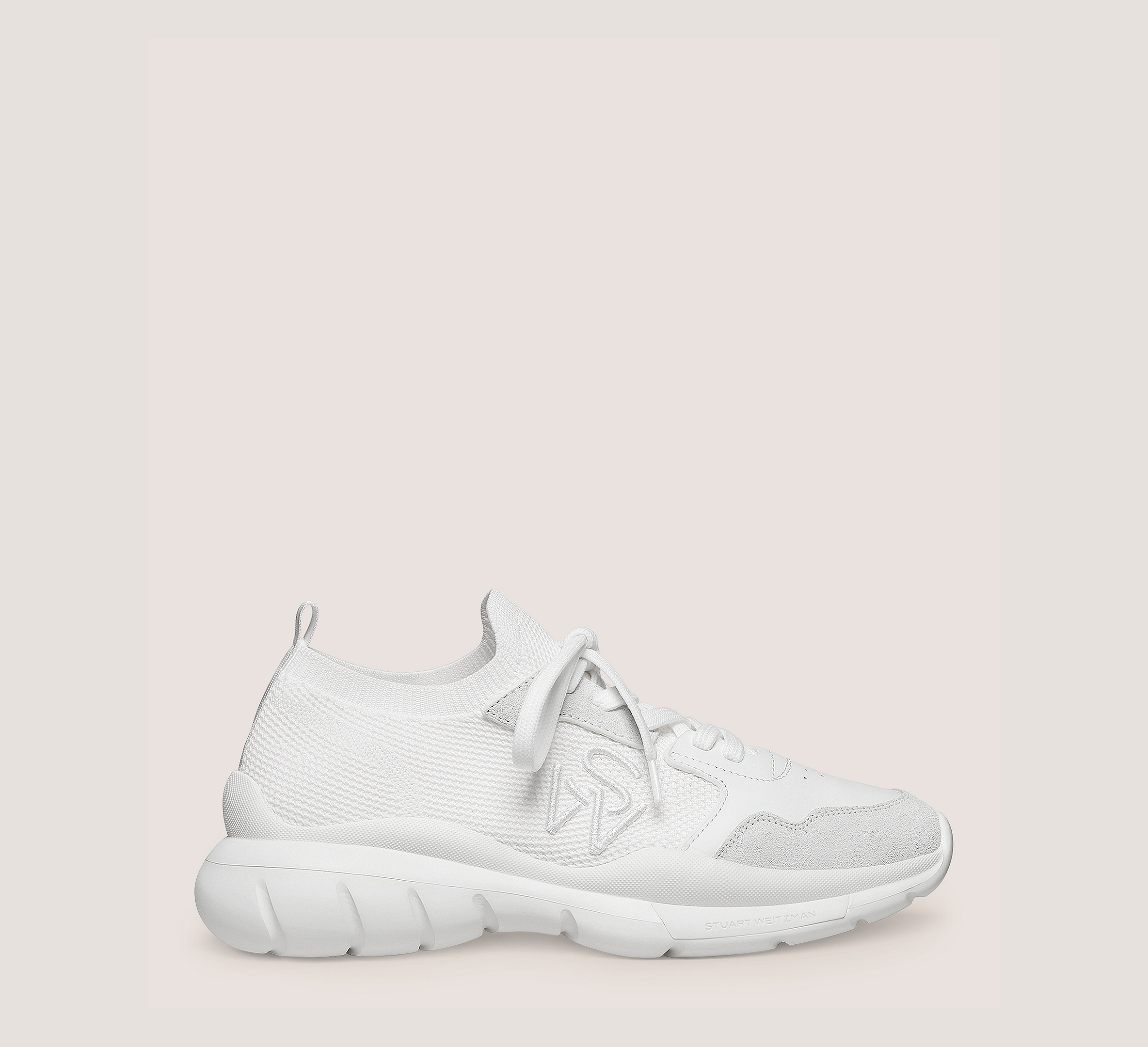 5050 Sneaker, White Leather/Knit Fabric, Size: 6 Medium