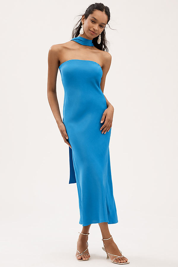 Leah Strapless Satin Scarf Midi Slip Dress