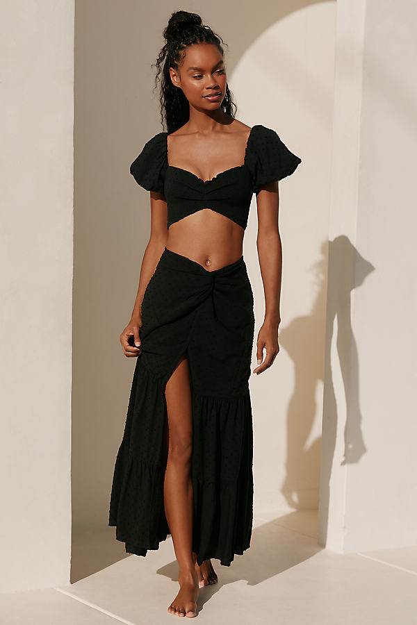 Valentina Side-Slit Swiss Dot Maxi Skirt