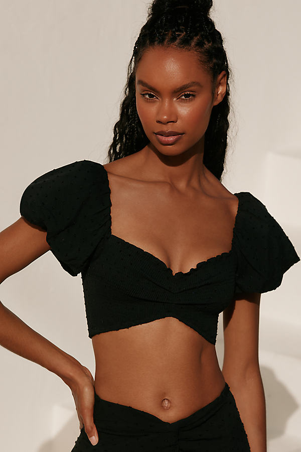 Louisa Off-Shoulder Gathered Puff-Sleeve Crop Top