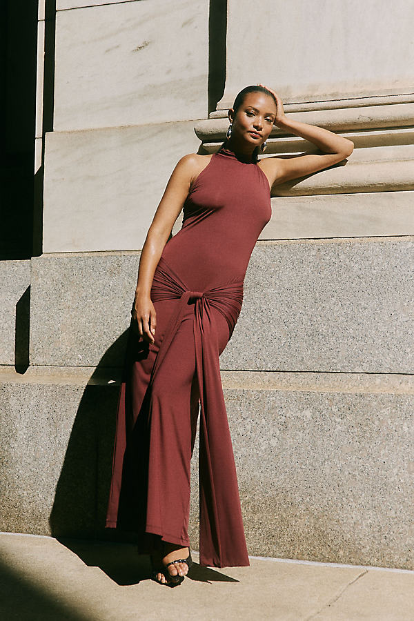 Isadora High-Neck Tie-Front Maxi Dress
