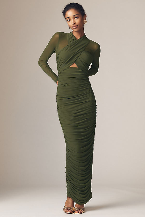 Aliyah Long-Sleeve Front-Cutout Stretch Jersey Midi Dress