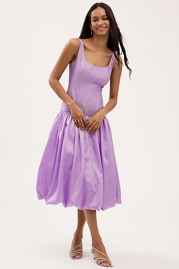 Natalia Scoop-Neck Drop-Waist Bubble-Hem Midi Dress