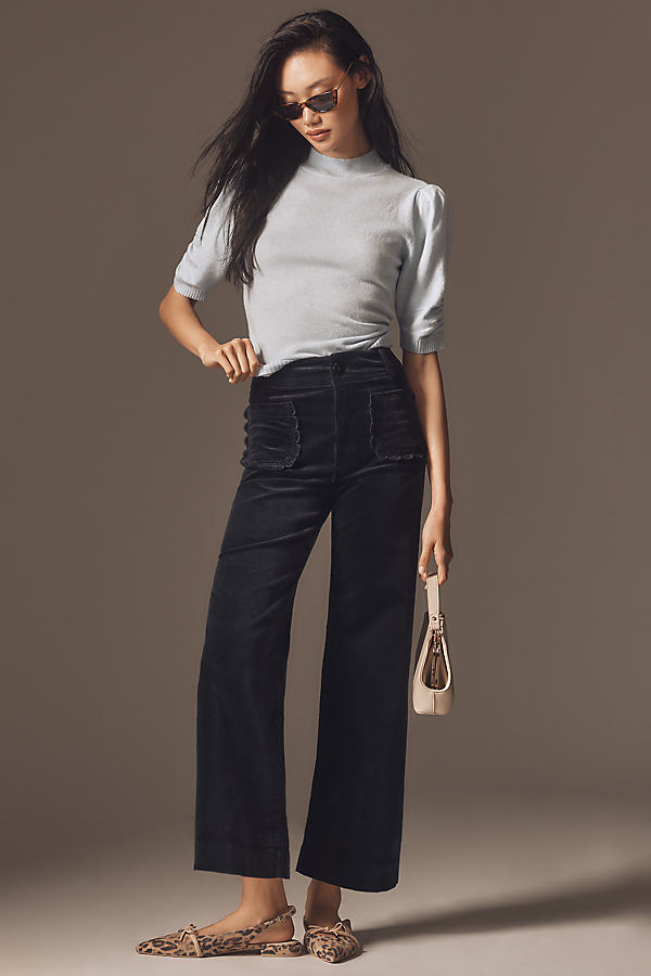 The Colette Scallop Pocket Corduroy Crop Wide-Leg Pants by Maeve